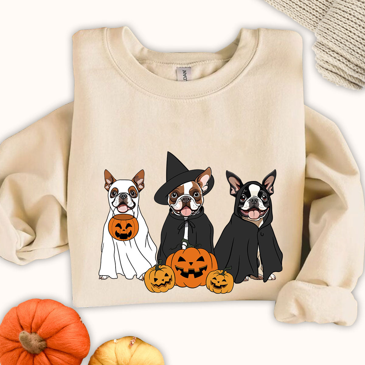 Boston Terrier Sweatshirt, Ghost and Witch Boston Terrier Shirt, Boston Terrier Halloween Sweatshirt