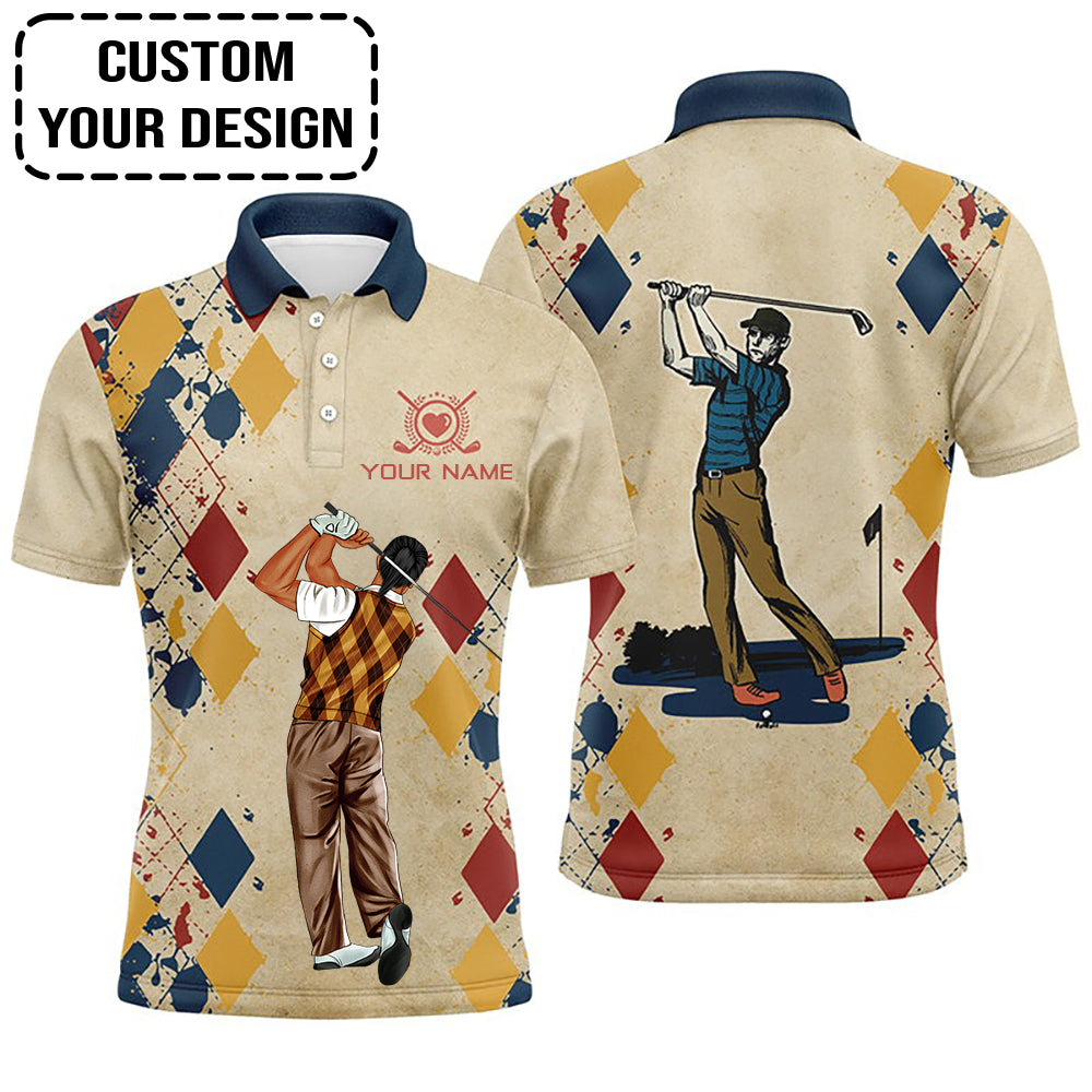 Golf Custom Polo Shirt, Vintage Argyle Personalized Golf Polo Shirt