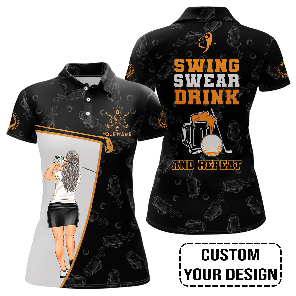 Golf Custom Women Polo Shirt, Swing Swear Drink And Repeat Personalized Women Polo Shirt