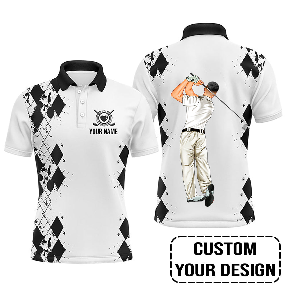 Golf Custom Polo Shirt, Black White Personalized Golf Polo Shirt