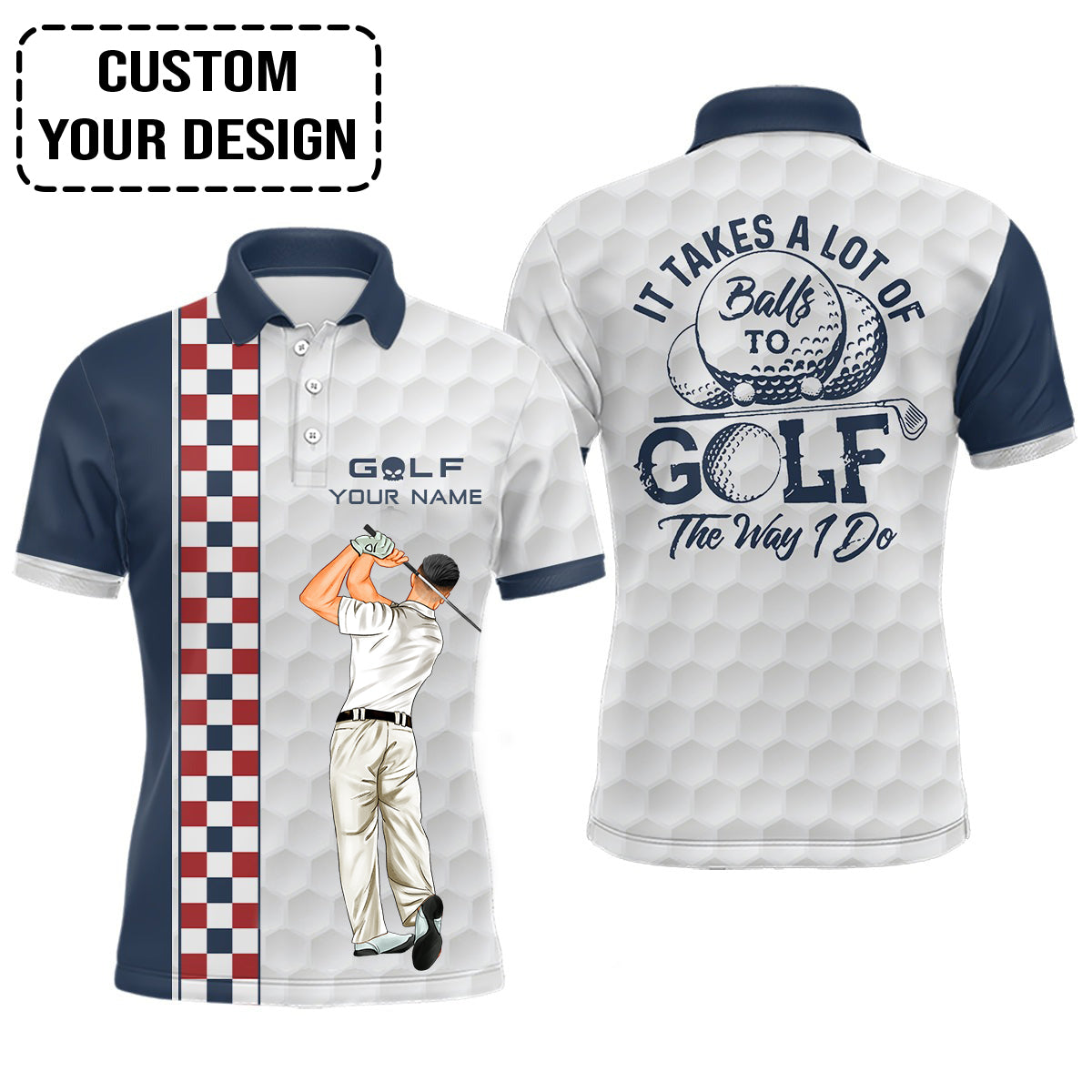 Golf Custom Polo Shirt, Mens Skull Golf Polo Shirt Checkerboard Funny Personalized Golf Polo Shirt