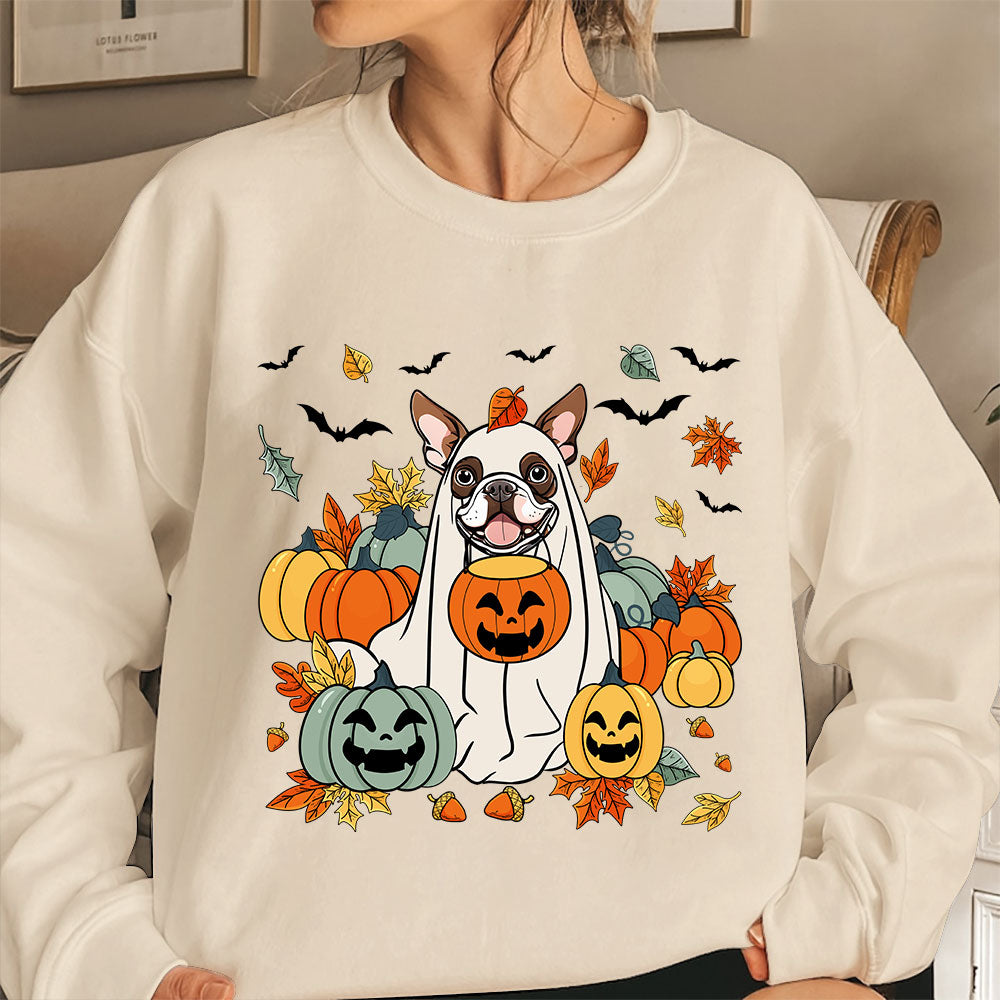 Boston Terrier Sweatshirt, Spooky Dog Pumpkin Stack Boston Shirt, Boston Terrier Halloween Sweatshirt