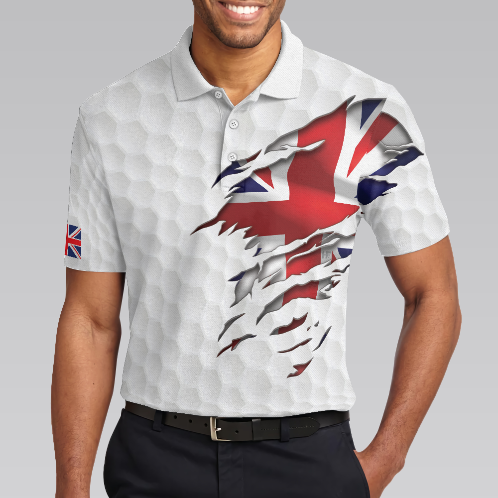 Men Golf Polo Shirt - Golf Texture United Kingdom Men Polo Shirt, Great Britain Union Jack Polo Shirt, UK Golf Shirt For Men, Best Gift For Golfers