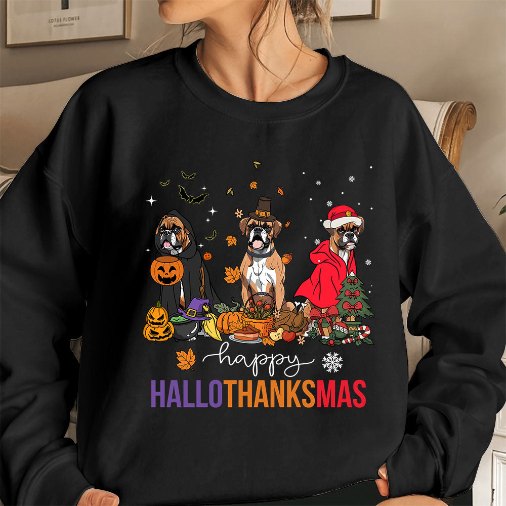 Boxer Sweatshirt, Happy hallothanksmas Boxer Sweatshirt, Witch Boxer Shirt, Boxer Halloween Sweatshirt