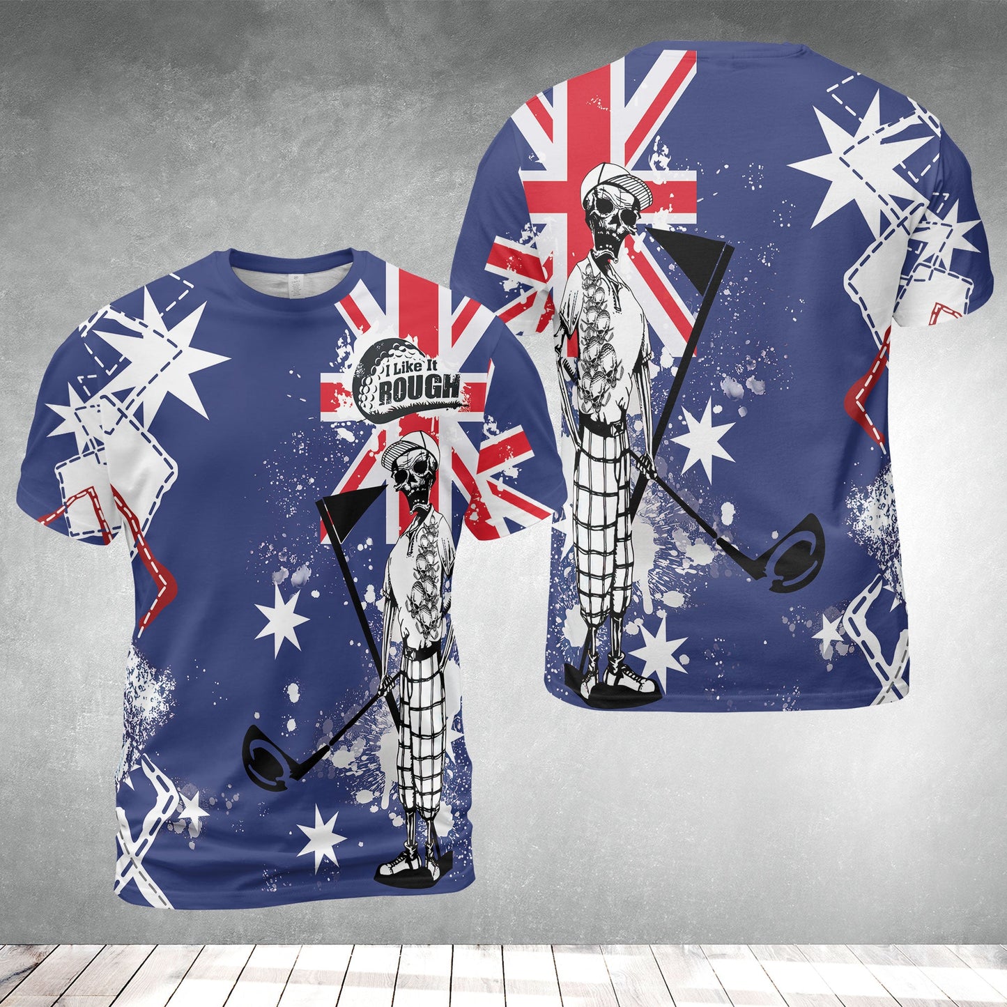 Golf Men's Long Sleeve Polo Shirt, Argyle Pattern Skeleton Golfing, Golf I Like It Rough Australian Flag Long Sleeve Polo Shirt For Men - Best Gift For Golfers, Golf Lovers