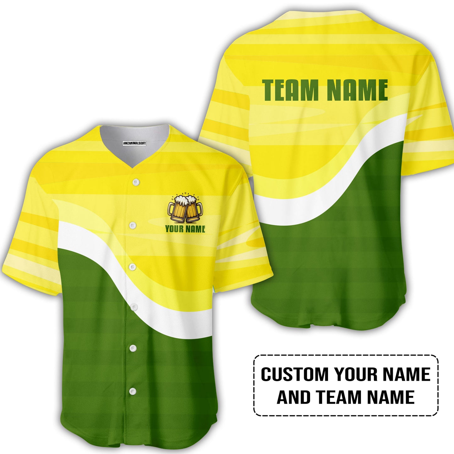 Custom Green Yellow Beer Pattern Design Oktoberfest Beer Festival Performance Hawaiian Shirt