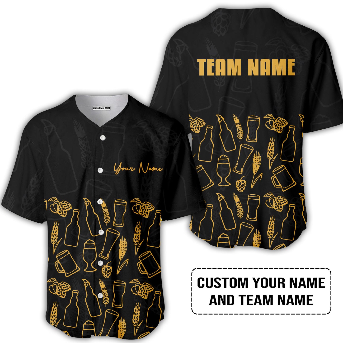 Custom Black Beer Pattern Design Oktoberfest Beer Festival Performance T-Shirt