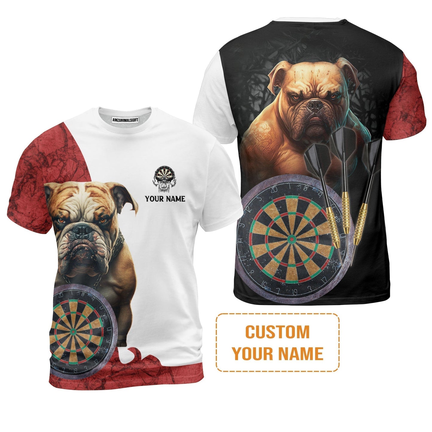 Bulldog And Darts Custom Name Sweatshirt, Bullseye Dartboard Personalized Sweatshirt - Gift For Darts Lovers, Friends, Team, Dog Lovers
