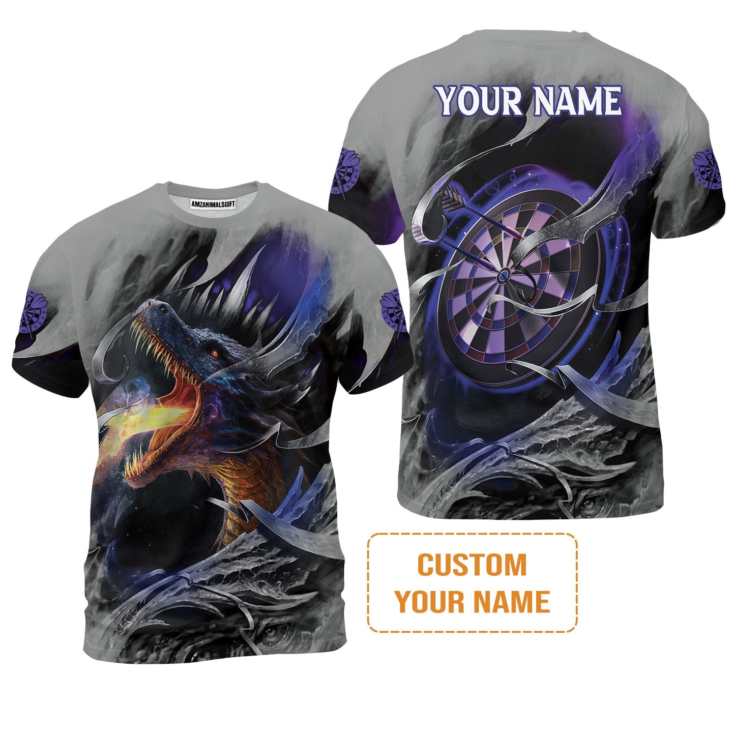 Customized Name Darts Sweater, Bullseye Dartboard Personalized Flame Dragon And Darts Sweater