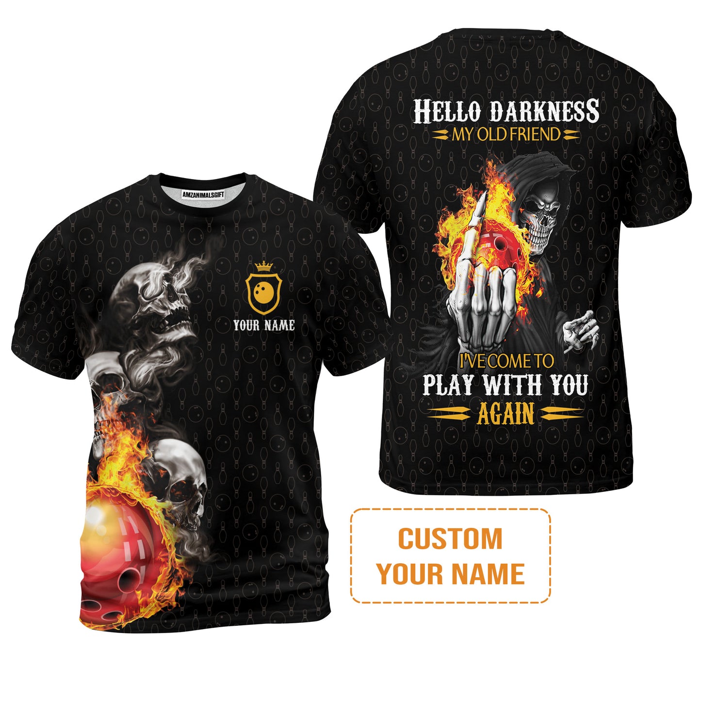 Bowling Custom Men Polo Shirt - Custom Name Bowling Skull Hello Darkness My Old Friend Personalized Bowling Polo Shirt - Perfect Gift For Friend, Family