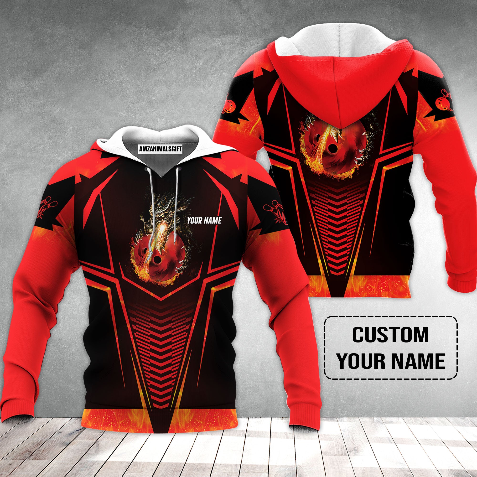 Bowling Custom Hoodie Custom Name Dragon Fire Flame Personalized