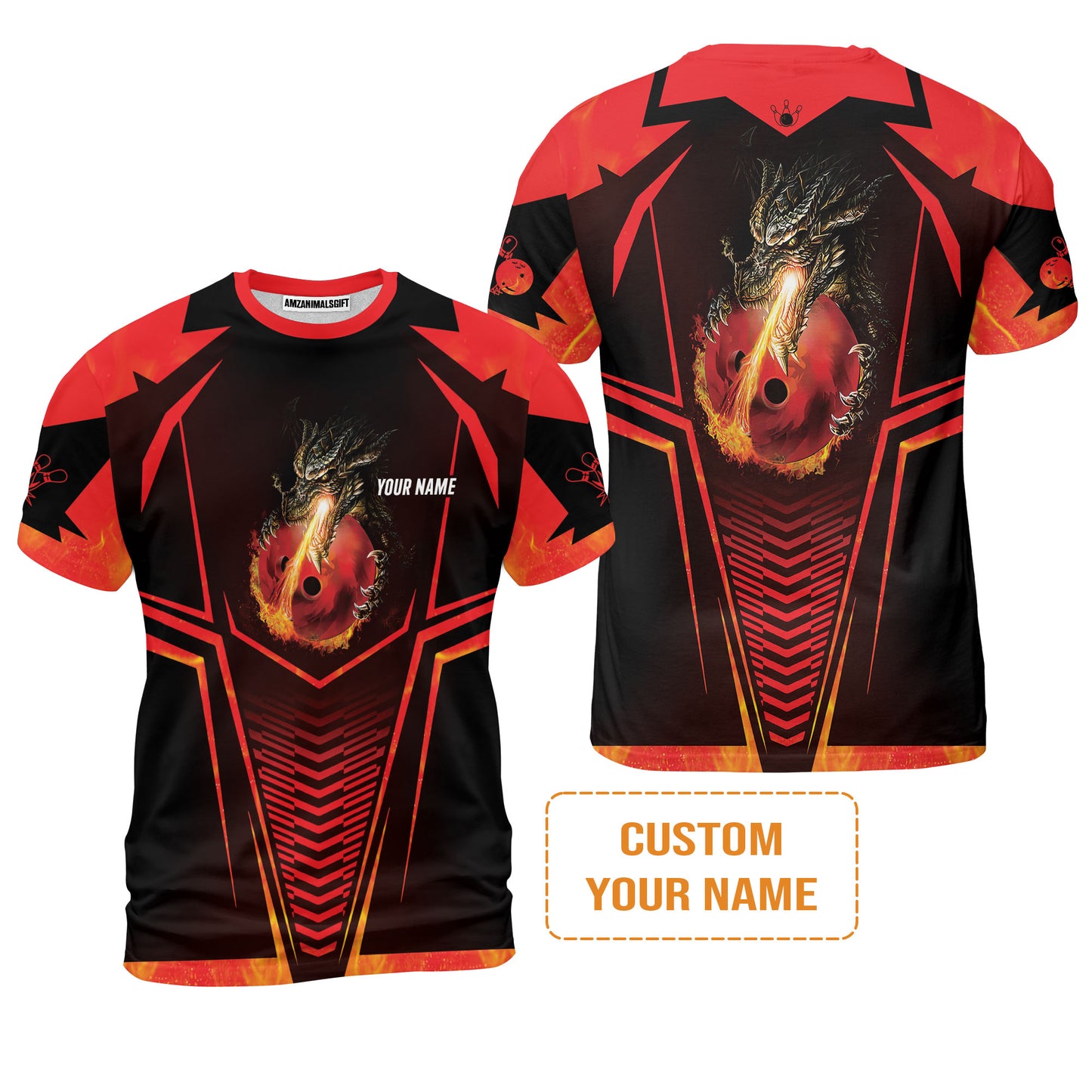 Bowling Custom Men Polo Shirt - Custom Name Dragon Fire Flame Personalized Bowling Polo Shirt - Perfect Gift For Friend, Family
