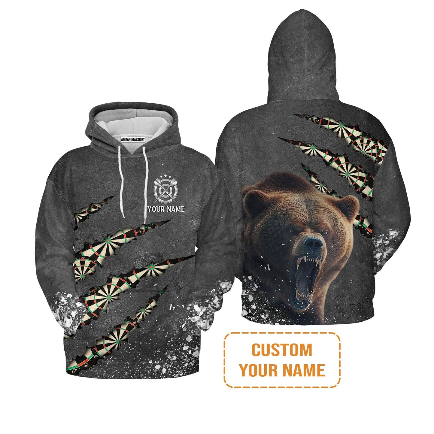 Darts Customized Name Long Sleeve Polo Shirt, Darts Paints Splash, Personalized Name Bear Men's Long Sleeve Polo Shirt - Perfect Gift For Darts Lovers, Darts Players