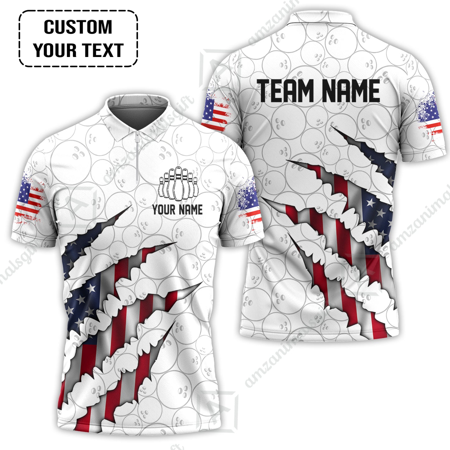 Personalized Bowling Quarter-Zip Jersey Shirt, Bowling American Flag Scratches Shirt For Patriotic Team Men Women Bowlers
