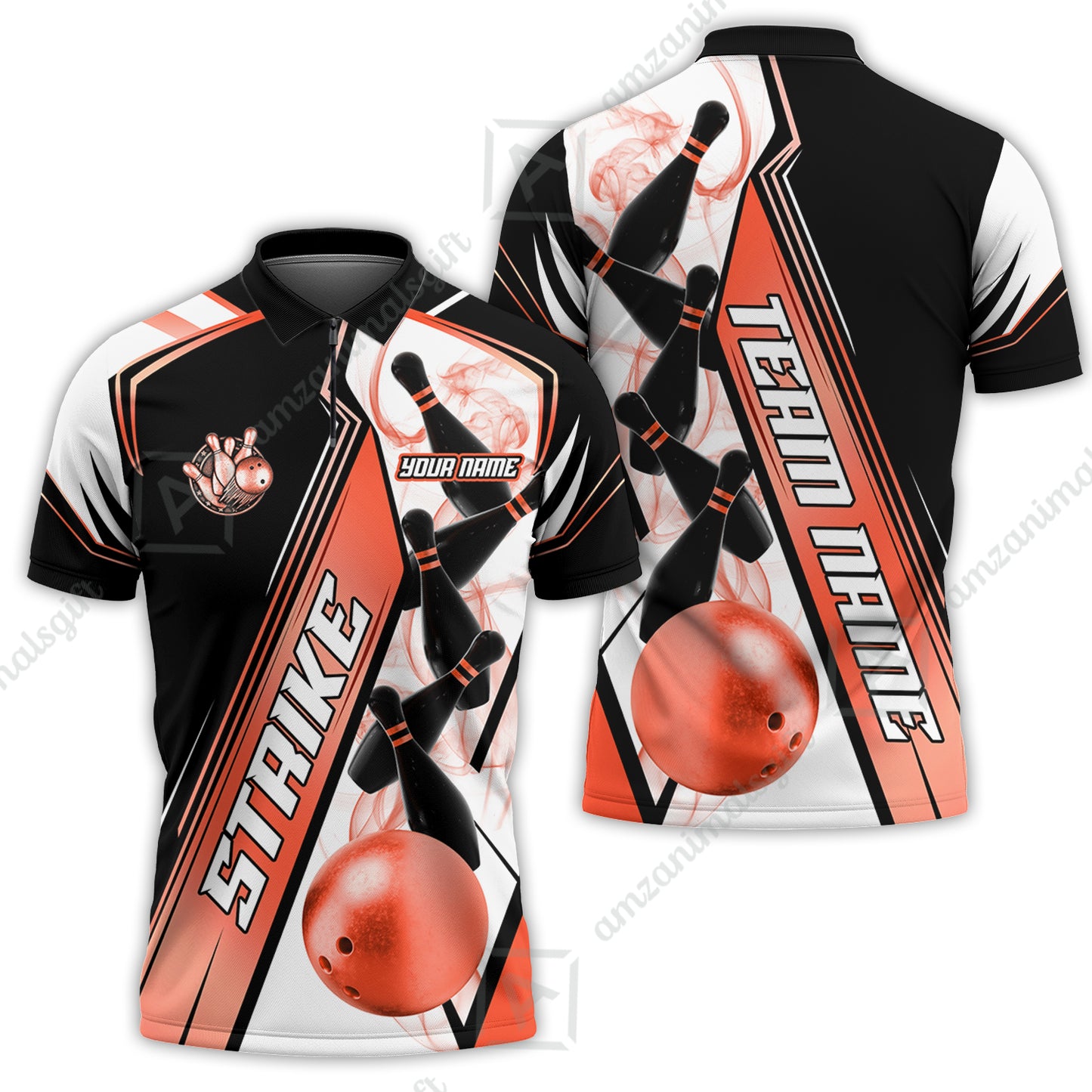 Custom Bowling Team Jersey, Strike On Bowling Jersey Multicolor Polo Quarter-Zip Shirts, Bowling Uniforms Jerseys, Custom Name And Team Name
