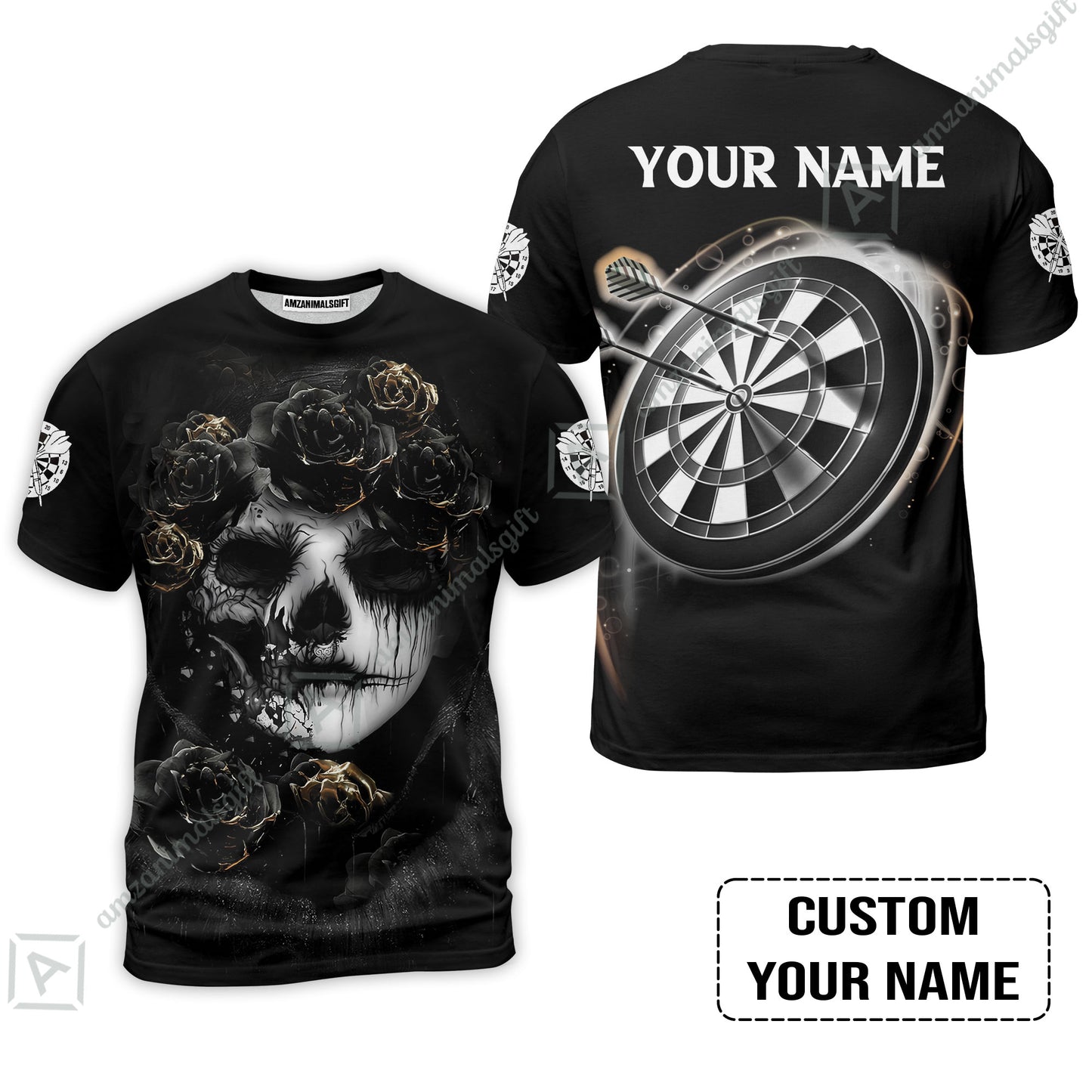 Customized Name Darts Women Polo Shirt, Flower Skull Girl And Dartboard Personalized Women Polo Shirt