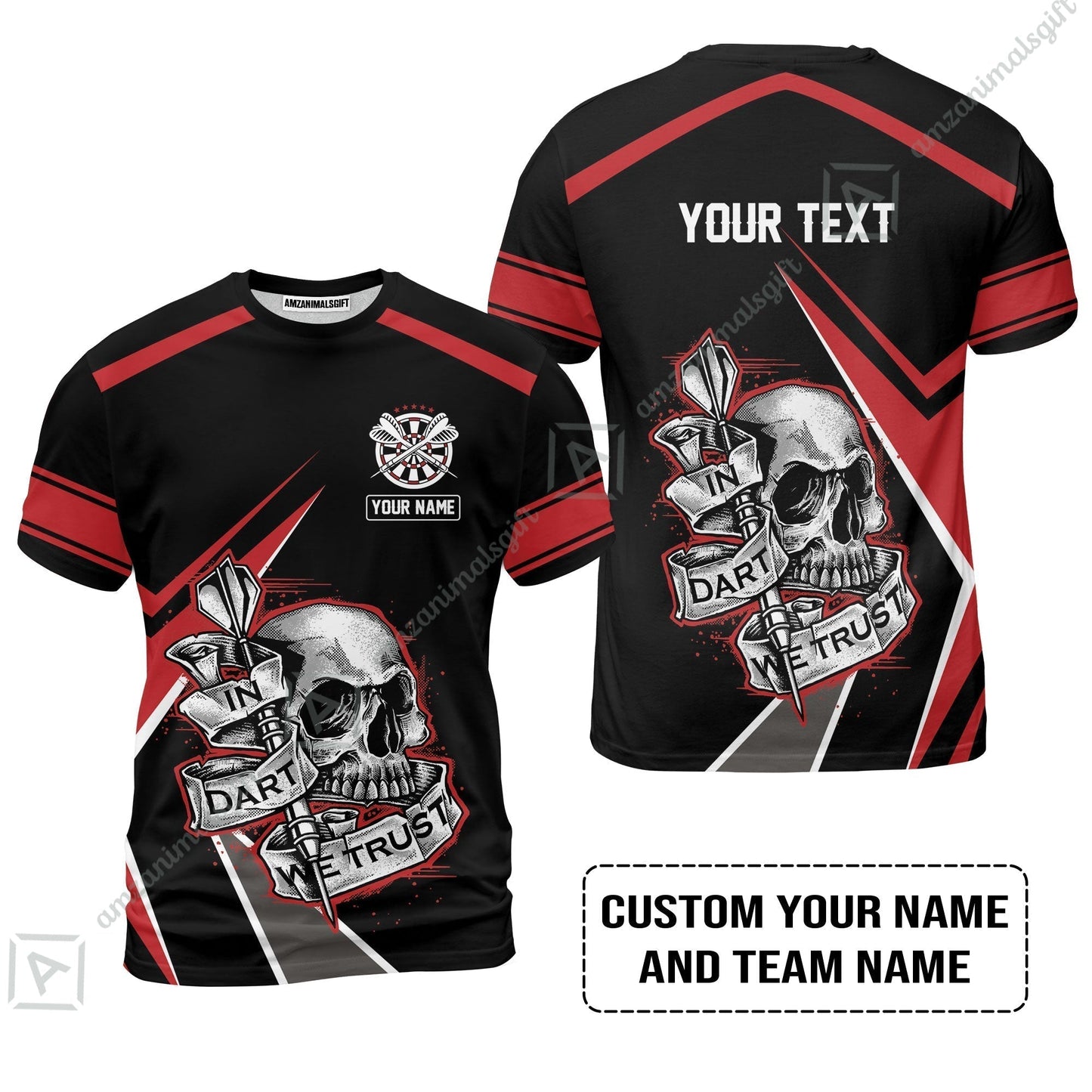 Customized Name & Text Darts Hawaiian Shirt, Skull In Darts We Trust Personalized Darts Hawaiian Shirt