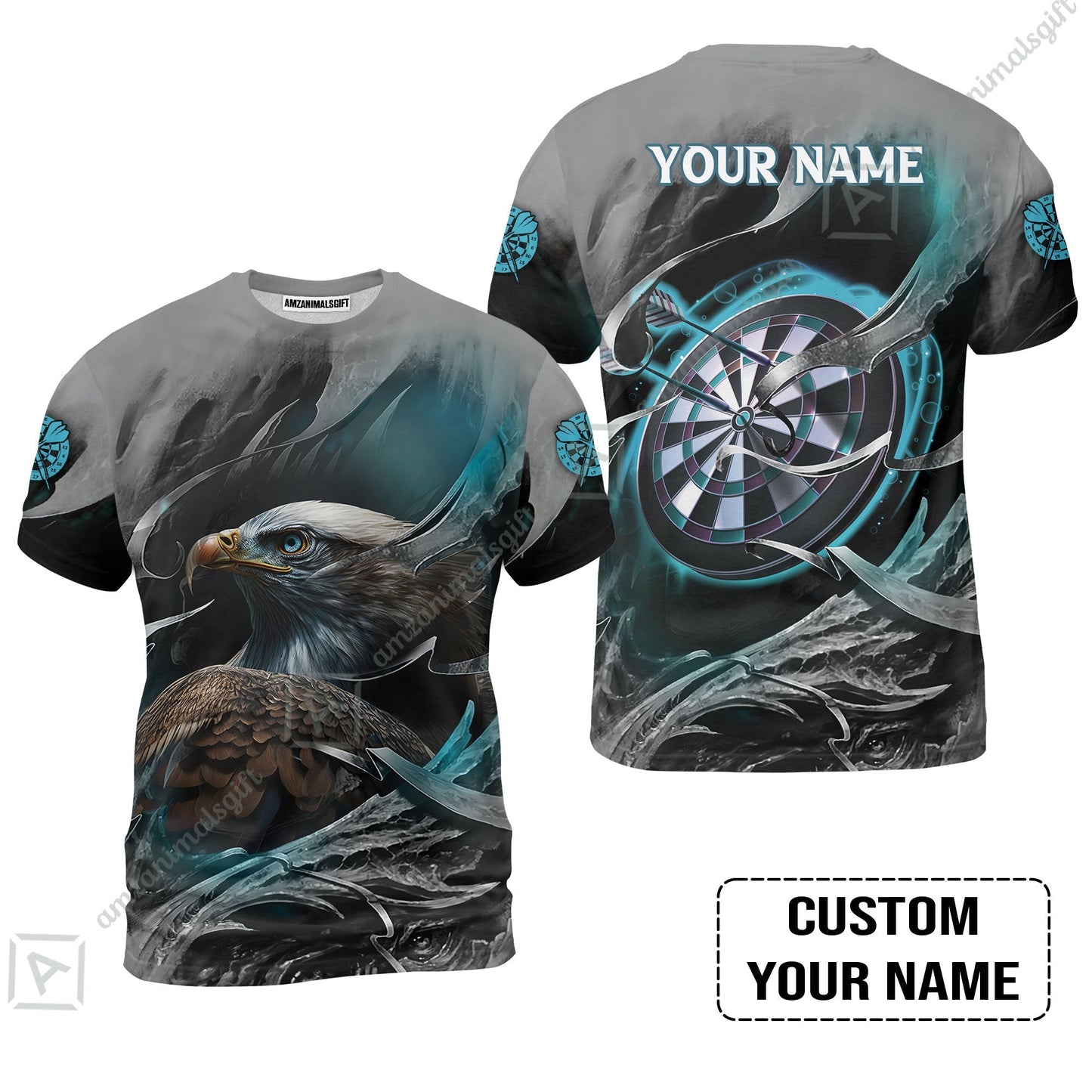 Customized Name Darts Zip Polo Shirt, Bullseye Dartboard Personalized Eagle And Darts Zip Polo Shirt