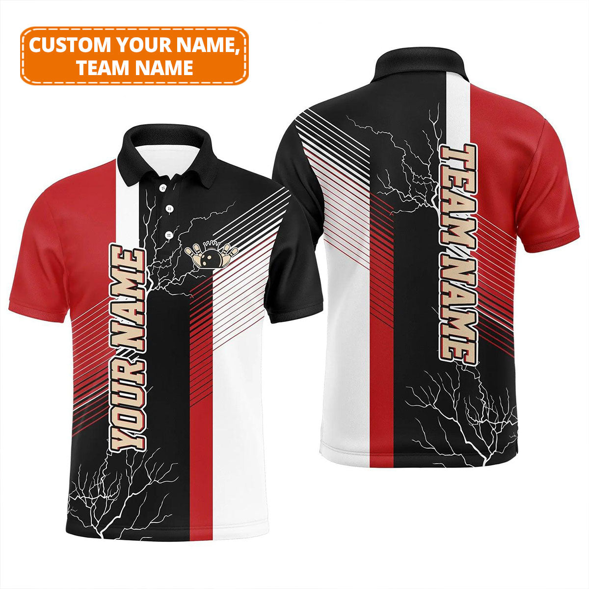 Bowling Custom Men Polo Shirt - Custom Red And Black Plaid Pattern Personalized Bowling Polo Shirt - Perfect Gift For Friend, Family
