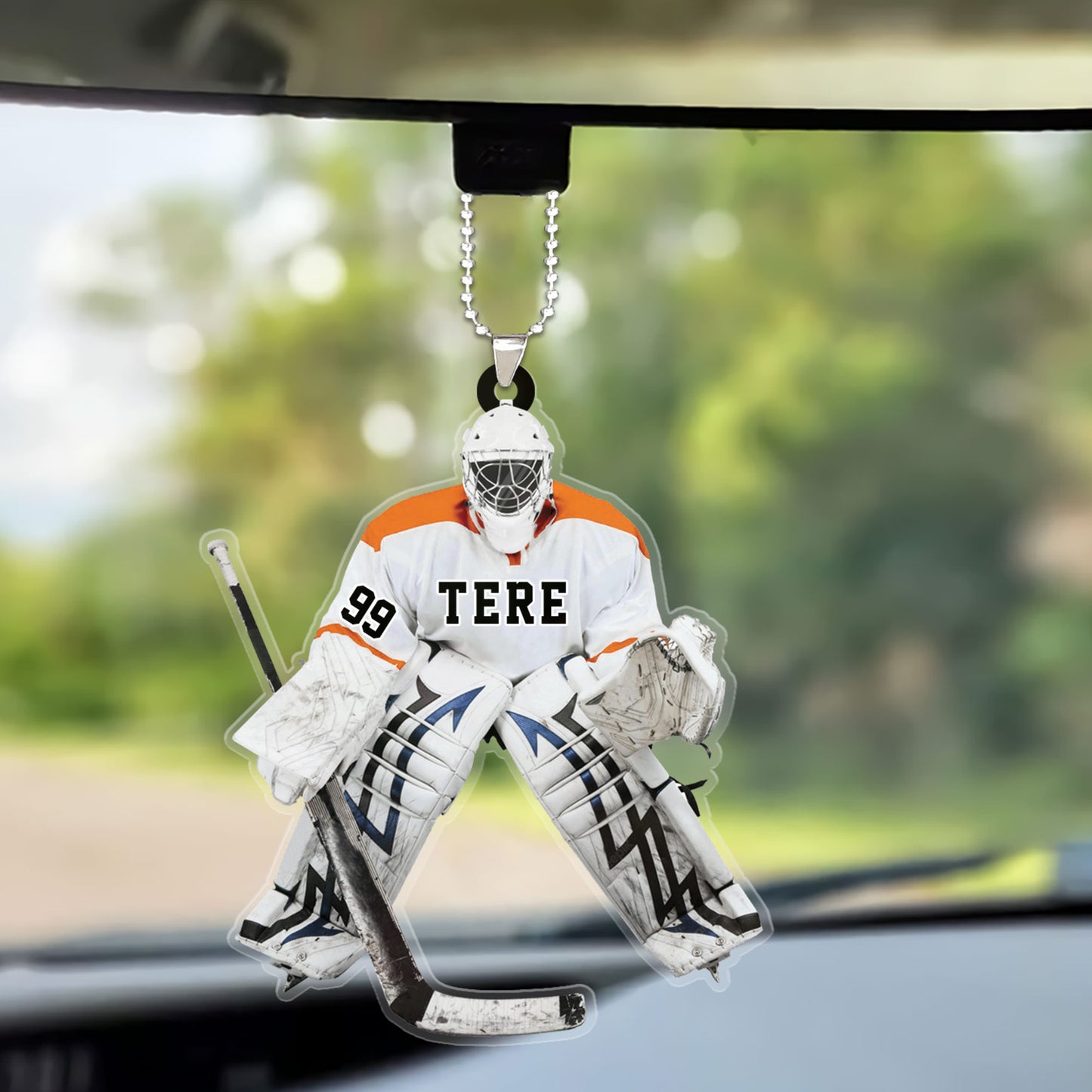 Personalized Hockey Goalie Acrylic Christmas Keychain, Custom Name Acrylic Keychain Hanging Tree - Gift For Hockey Lovers