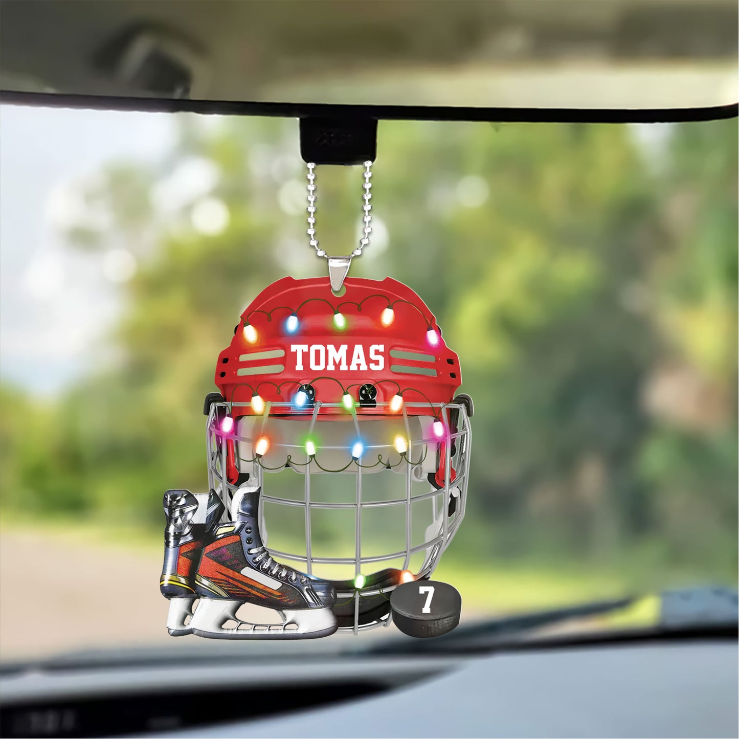 Customized Ice Hockey Helmet Shoes Acrylic Christmas Keychain, Hockey Team Acrylic Keychain Hanging Tree - Gift For Hockey Lovers, Hockey Players