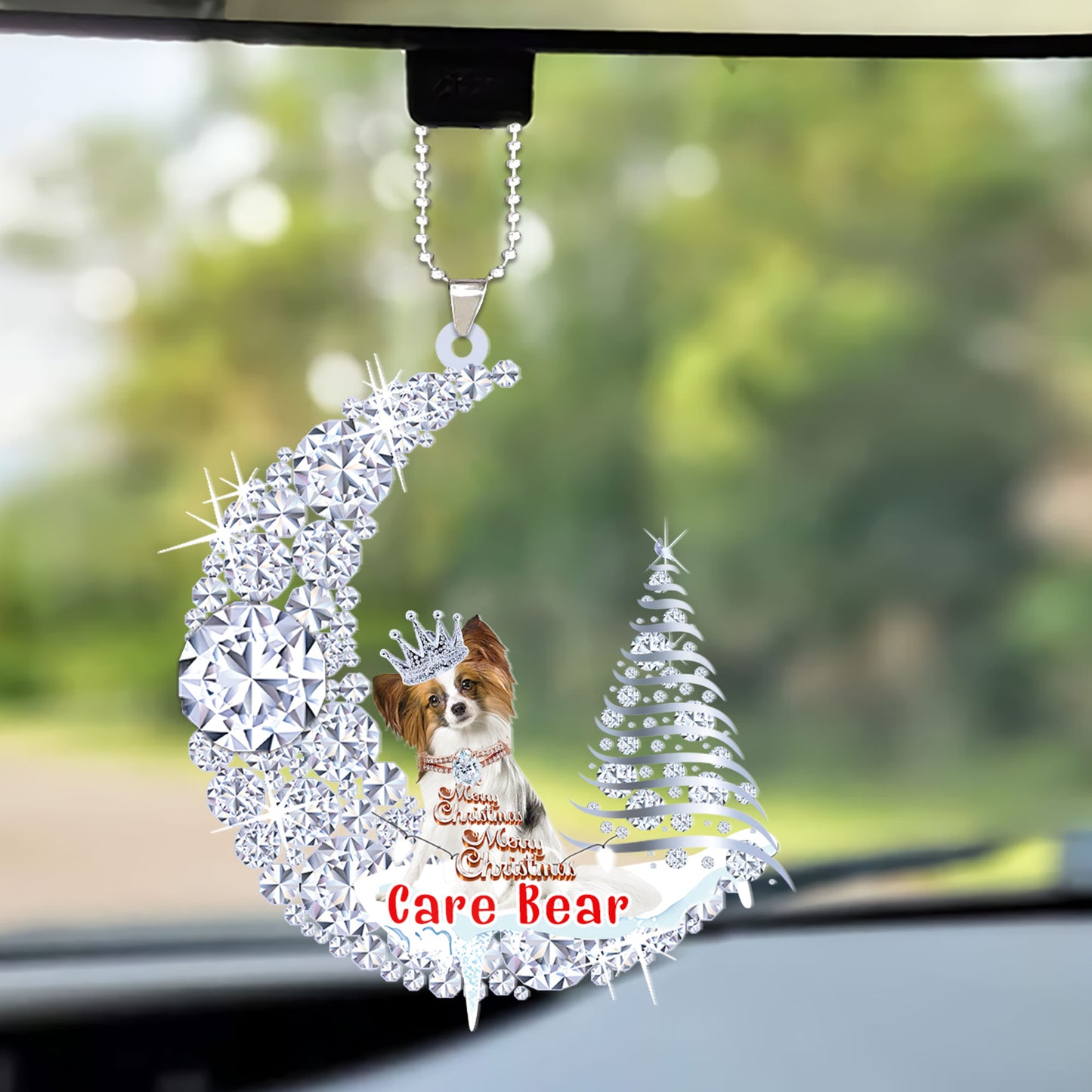 Custom Papillon Diamond Moon Merry Christmas Acrylic Keychain - Best Gift For Dog Lovers, Dog Owners