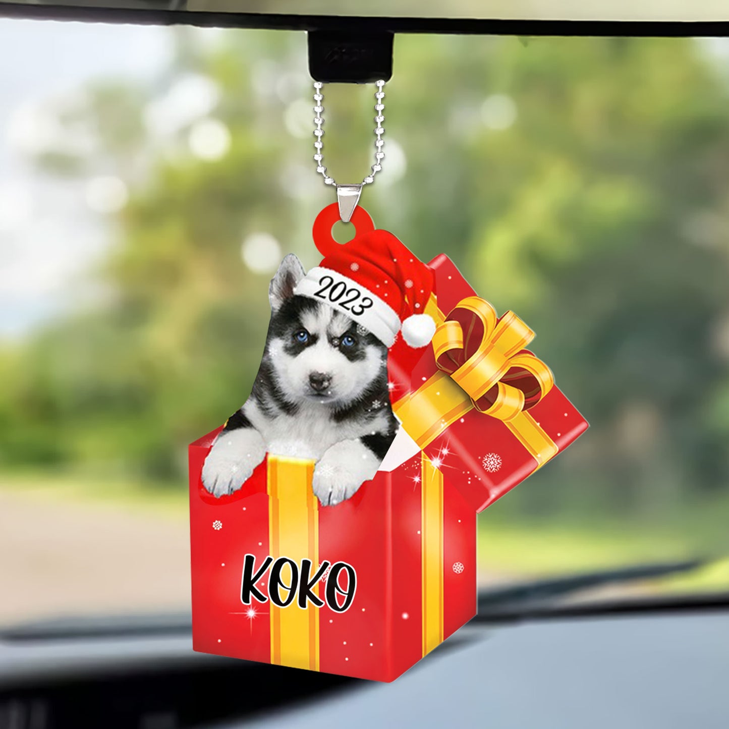 Personalized Siberian Husky In Red Gift Box Acrylic Keychain Custom Name Pet Christmas Keychain - Gift For Dog Lovers, Pet Lovers
