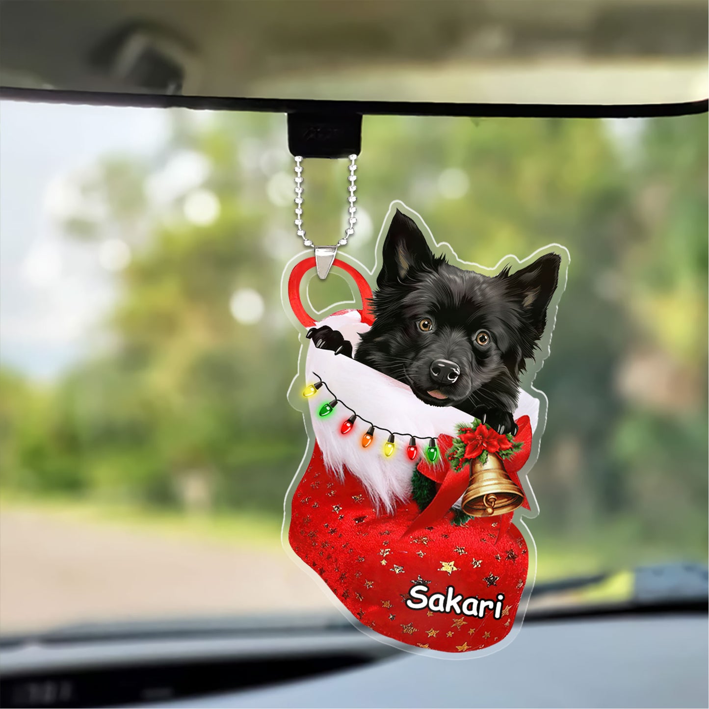 Custom Dog Acrylic Christmas Keychain, Personalized Schipperke In Stocking Christmas Acrylic Keychain for Dog Lover, New Year