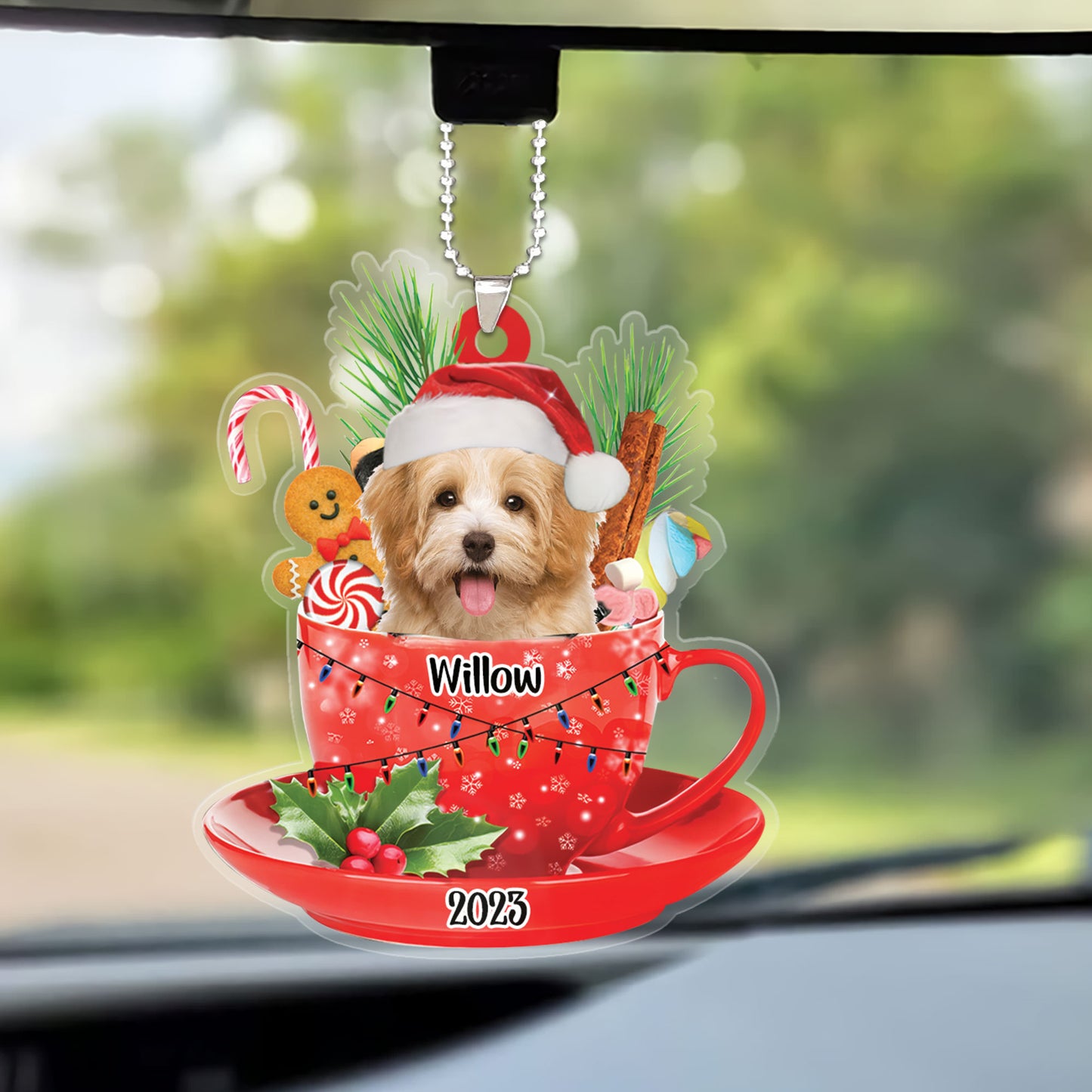 Custom Dog Acrylic Christmas Keychain, Personalized Awesome Havanese In Red Cup Christmas Acrylic Keychain for Dog Lover,Christmas