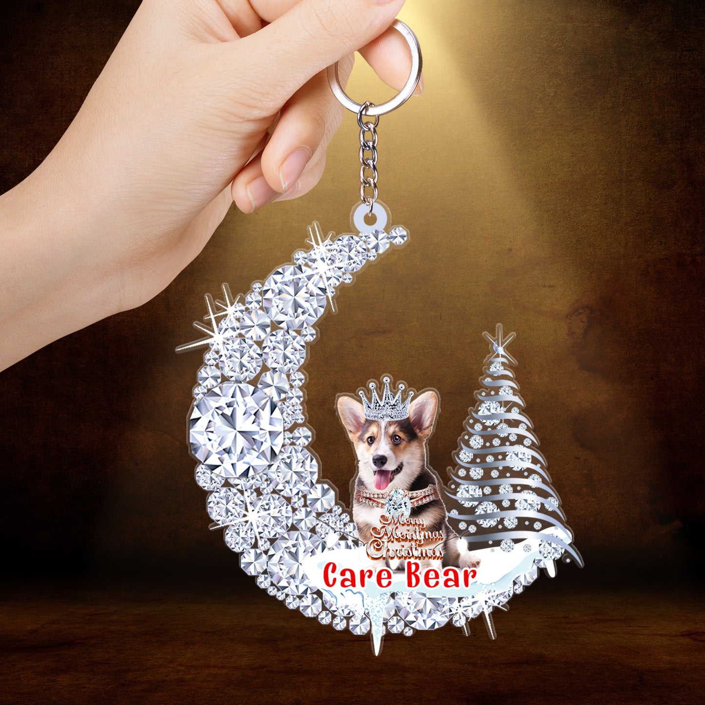 Custom Pembroke Welsh Corgi Diamond Moon Merry Christmas Mica Ornament - Best Gift For Dog Lovers, Dog Owners