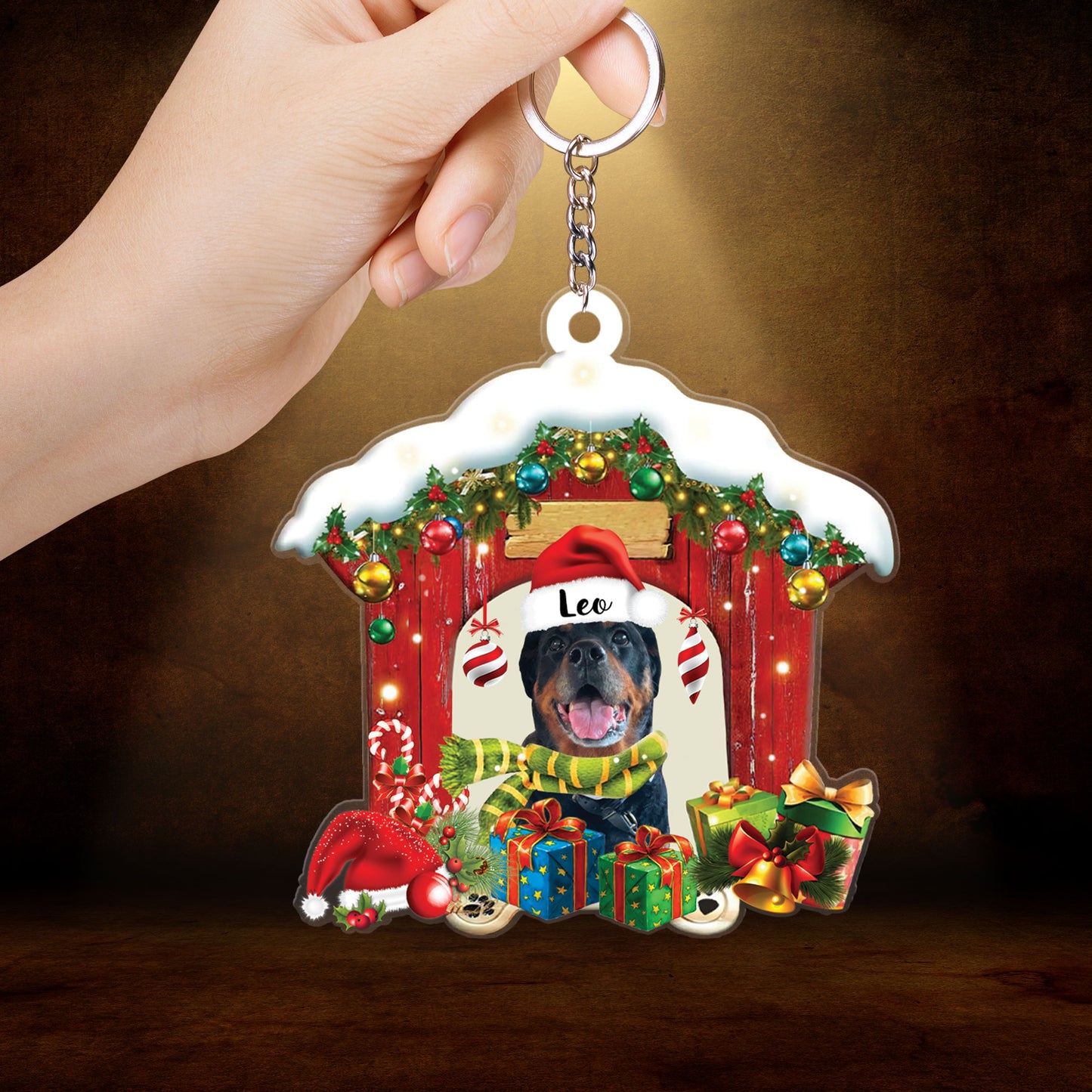 Customized Name Rottweiler In Red Wood House Acrylic Christmas Ornament Gift For Dog Lovers, Dog Mom