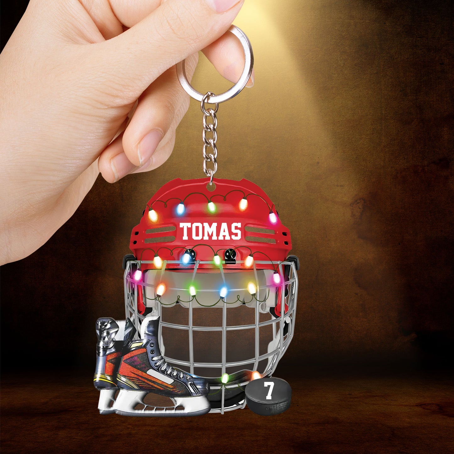 Customized Ice Hockey Helmet Shoes Acrylic Christmas Ornament, Hockey Team Acrylic Ornament Hanging Tree - Gift For Hockey Lovers, Hockey Players