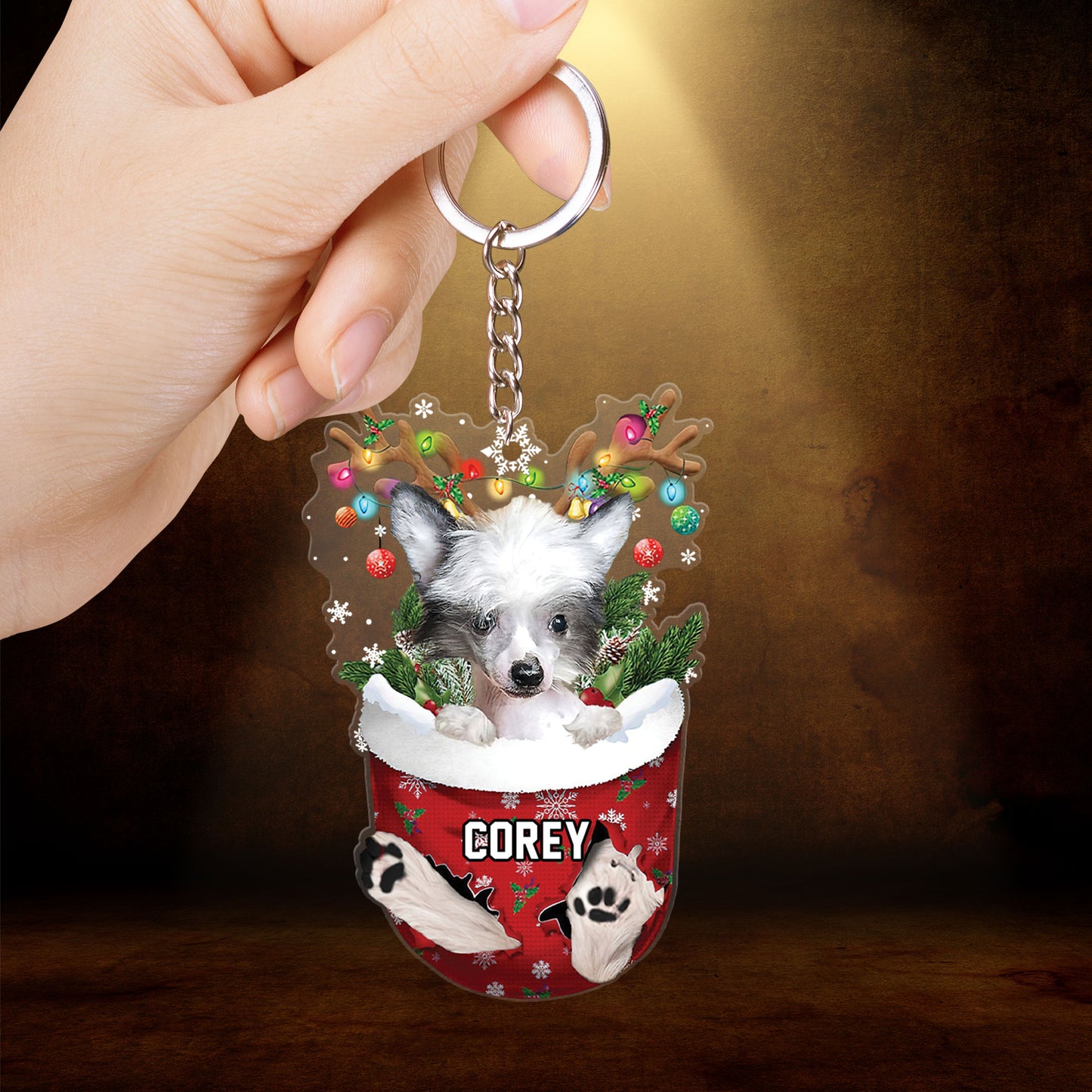 Chinese Crested Dog In Snow Pocket Christmas Acrylic Ornament - Christmas Gift For Chinese Crested Dog Lovers, Dog Lovers