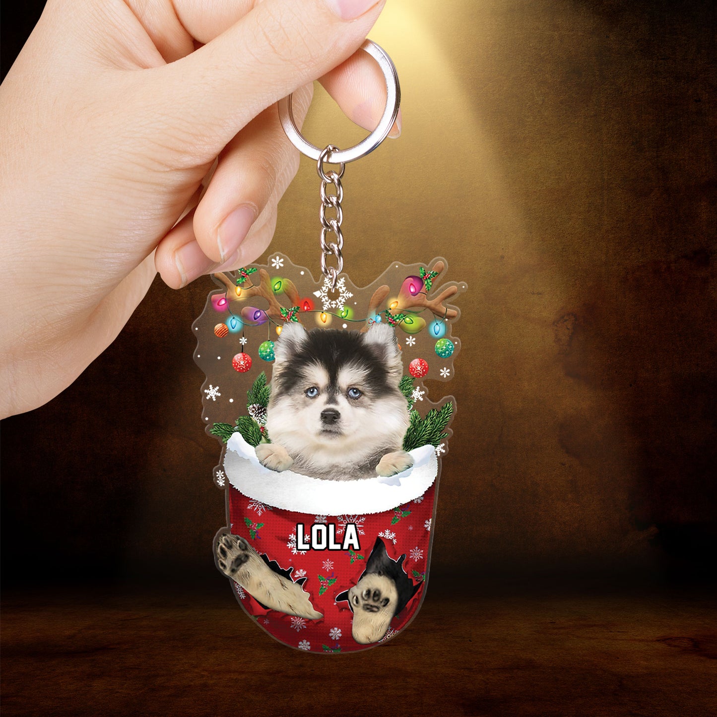 Pomsky In Snow Pocket Christmas Acrylic Ornament - Christmas Gift For Pomsky Lovers, Dog Lovers