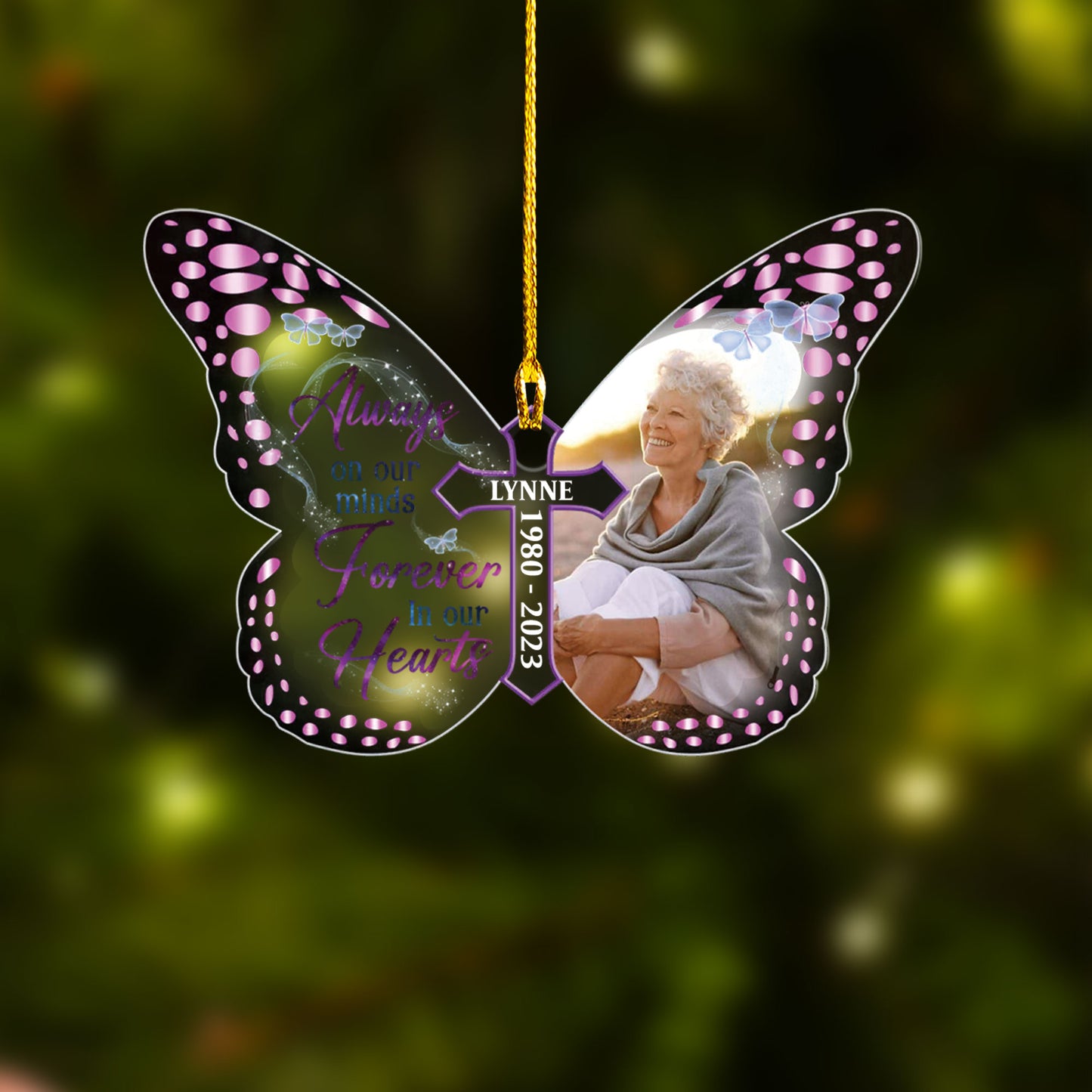 Custom Mom Photo Butterfly Car Ornament, Customized Memorial Dad Photo Car Ornament - Memorial Gift For Mom, Dad, Family, Friends