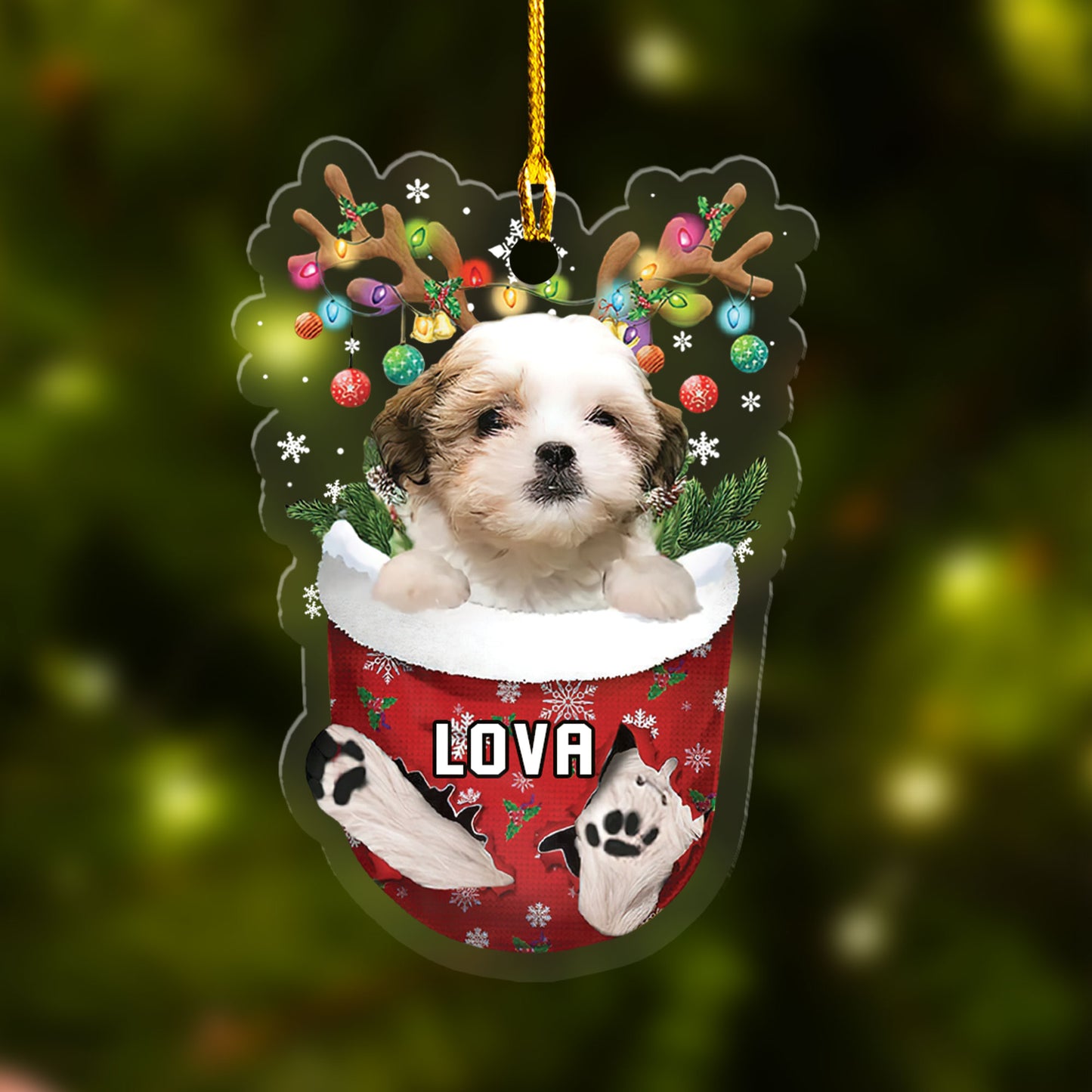 Teddy Bear Dog In Snow Pocket Christmas Car Ornament - Christmas Gift For Teddy Bear Dog Lovers, Dog Lovers