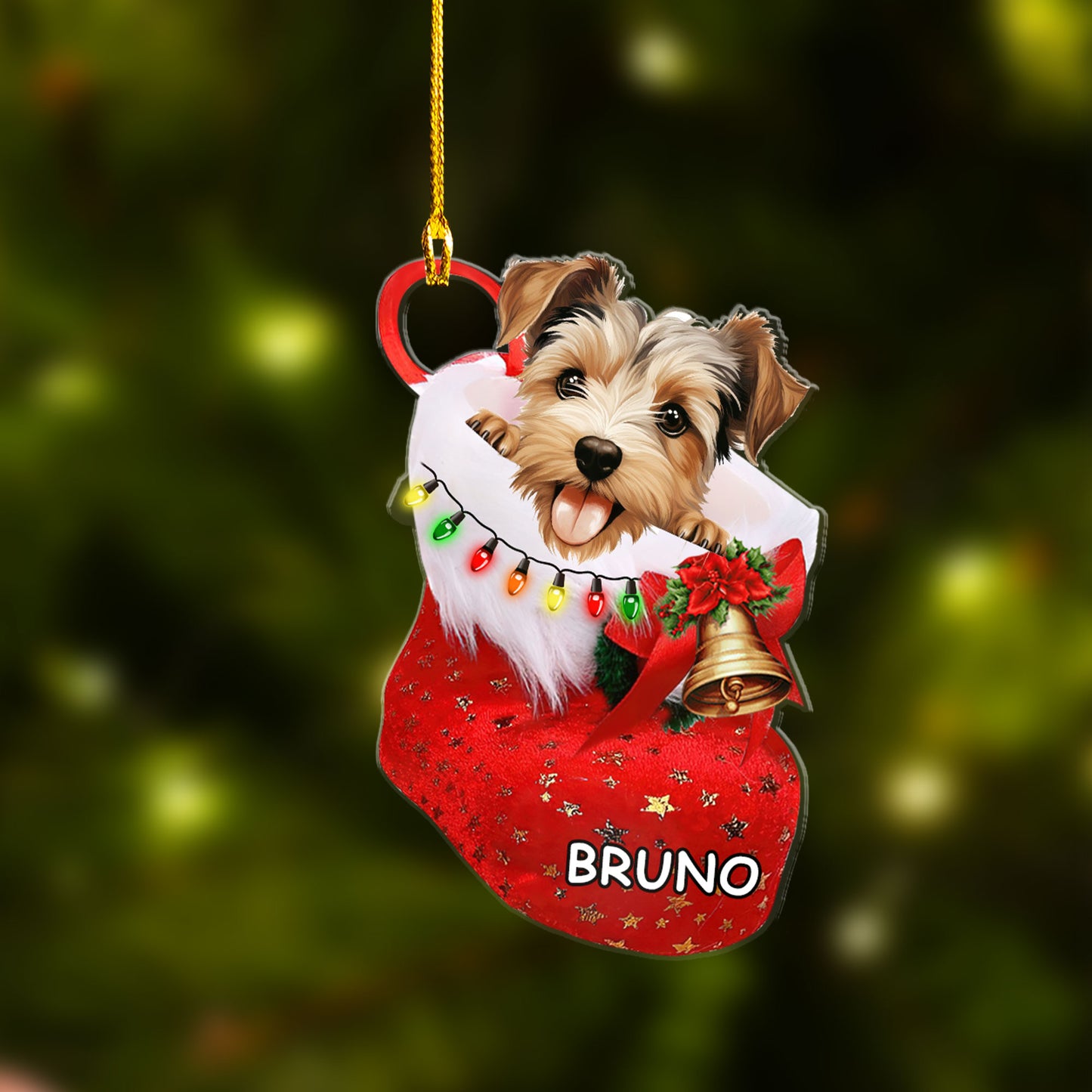 Custom Dog Christmas Car Ornament, Personalized Biewer Terrier in Christmas Stocking Car Ornament for Dog Lover, New Year