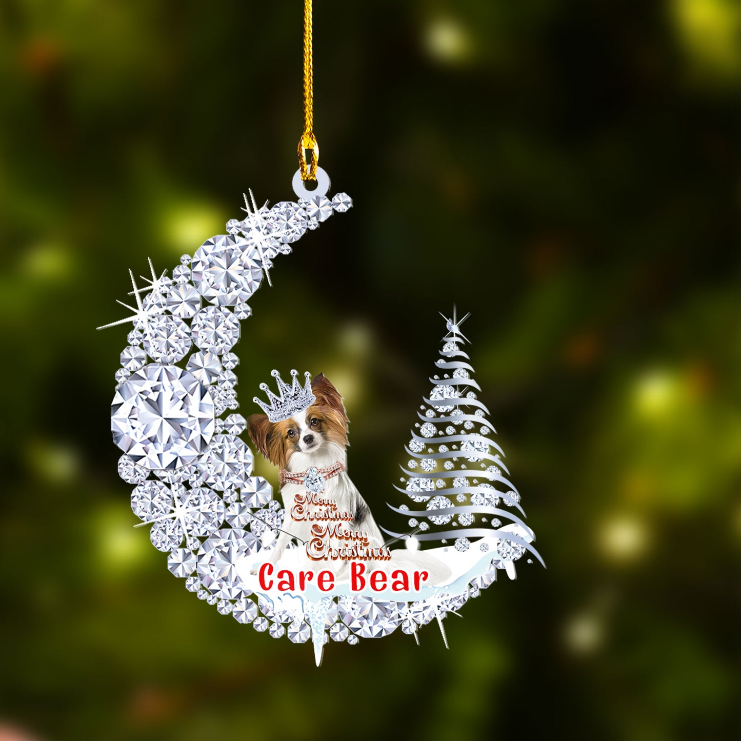 Custom Papillon Diamond Moon Merry Christmas Car Ornament - Best Gift For Dog Lovers, Dog Owners