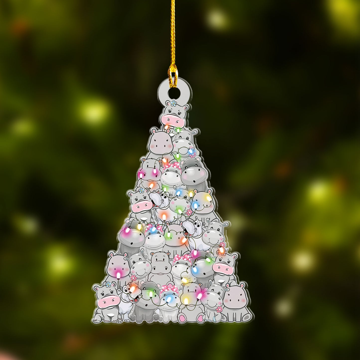Custom Hippo Christmas Car Ornament, Personalized Hippo Christmas Tree Shaped Christmas Car Ornament for Hippo Lover