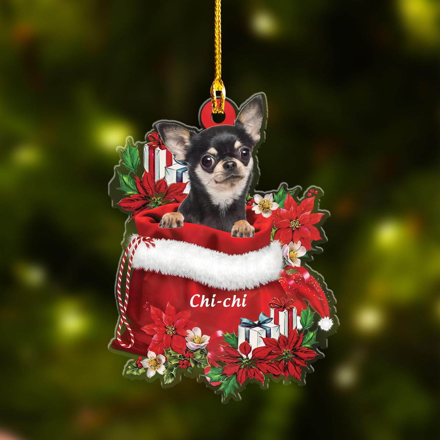 Chihuahua In Gift Flowers Bag Christmas Car Ornament - Christmas Gift For Chihuahua Lovers, Dog Lovers