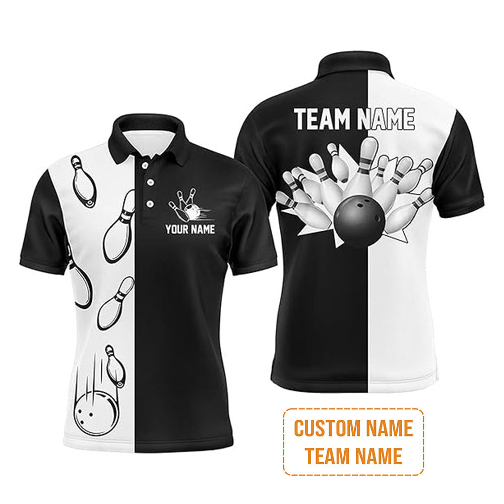 Bowling Custom T-Shirt - Custom Name Black and white retro vintage Bowling Personalized T-Shirt