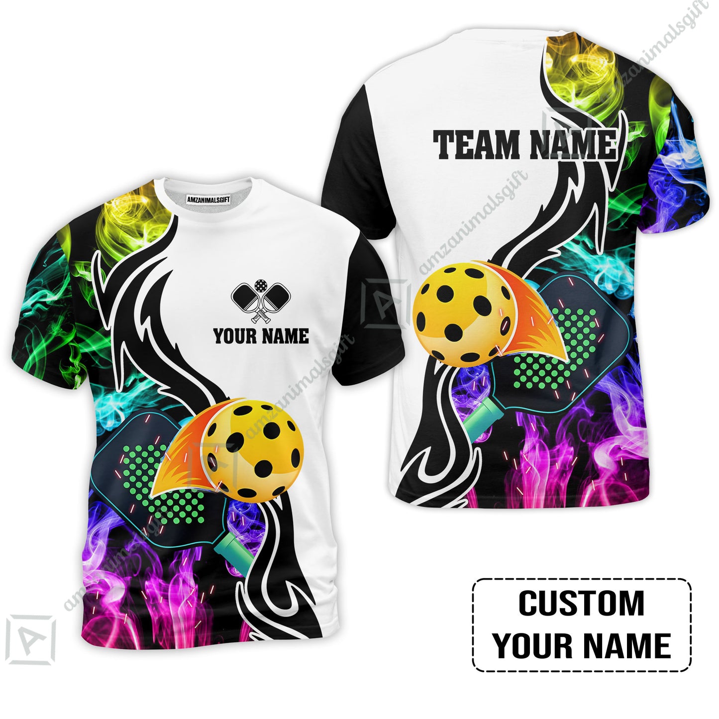 Customized Name & Team Name Pickleball Polo Shirt, Pickleball Rainbow Smoke Personalized Polo Shirt