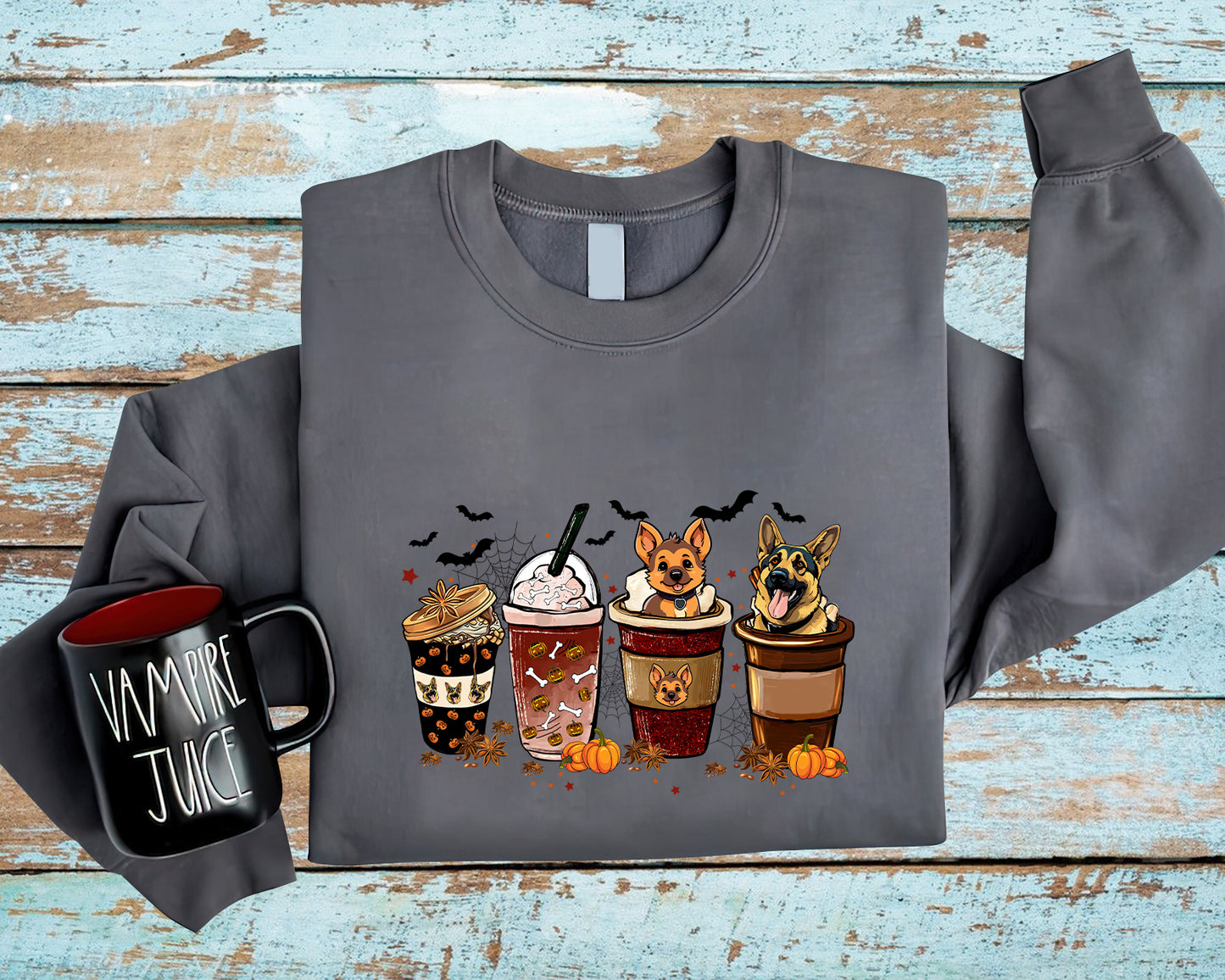 German Shepherd Sweatshirt, Halloween Coffee Latte German Shepherd Sweatshirt, Halloween Dog Shirt, German Shepherd Dog Sweatshirt