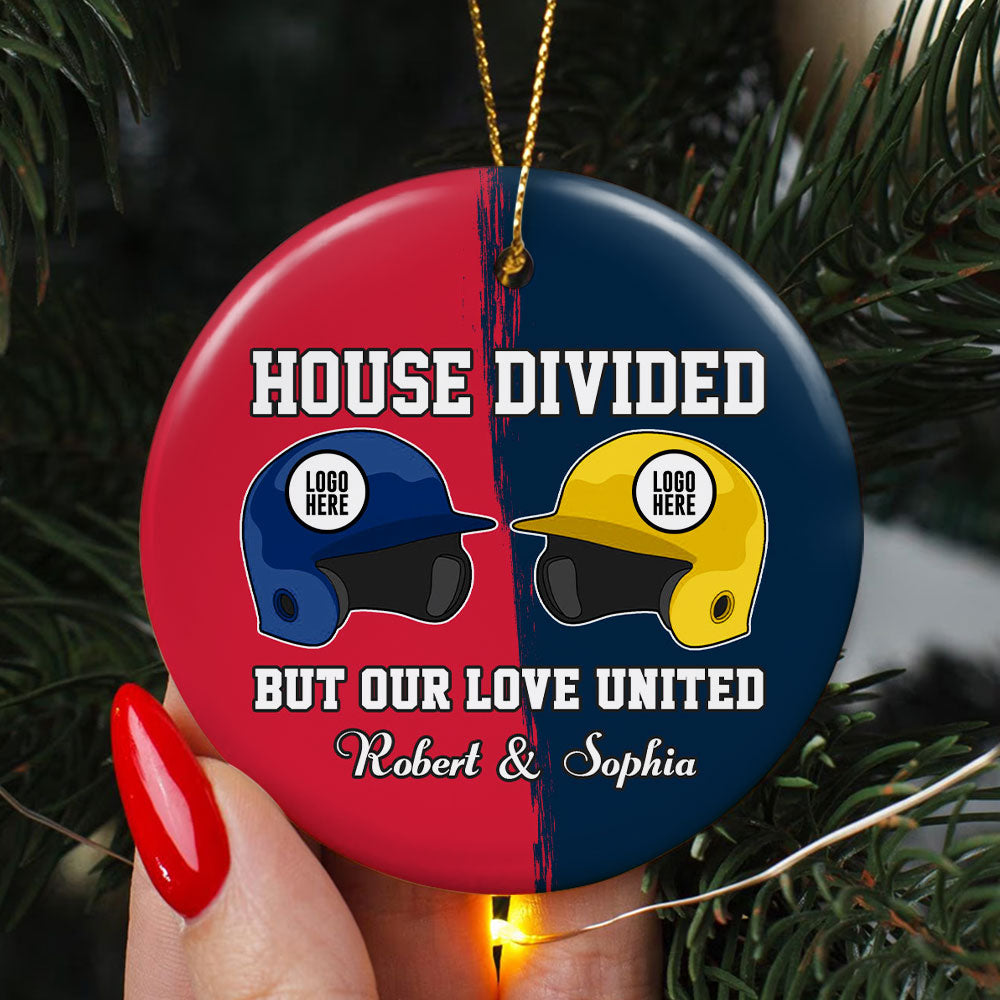 Personalized Gifts For Baseball Lovers Couple House Divided But Our Love United Christmas Ceramic Ornament