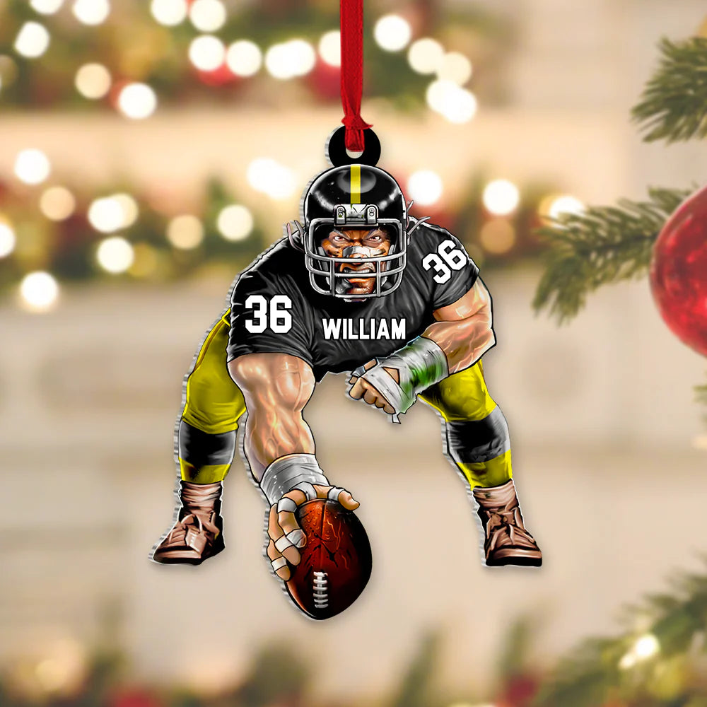 Personalized American Football Fierce Player Acrylic Ornament Gift For Football Lovers, Football Fans - Christmas Ornament Decor