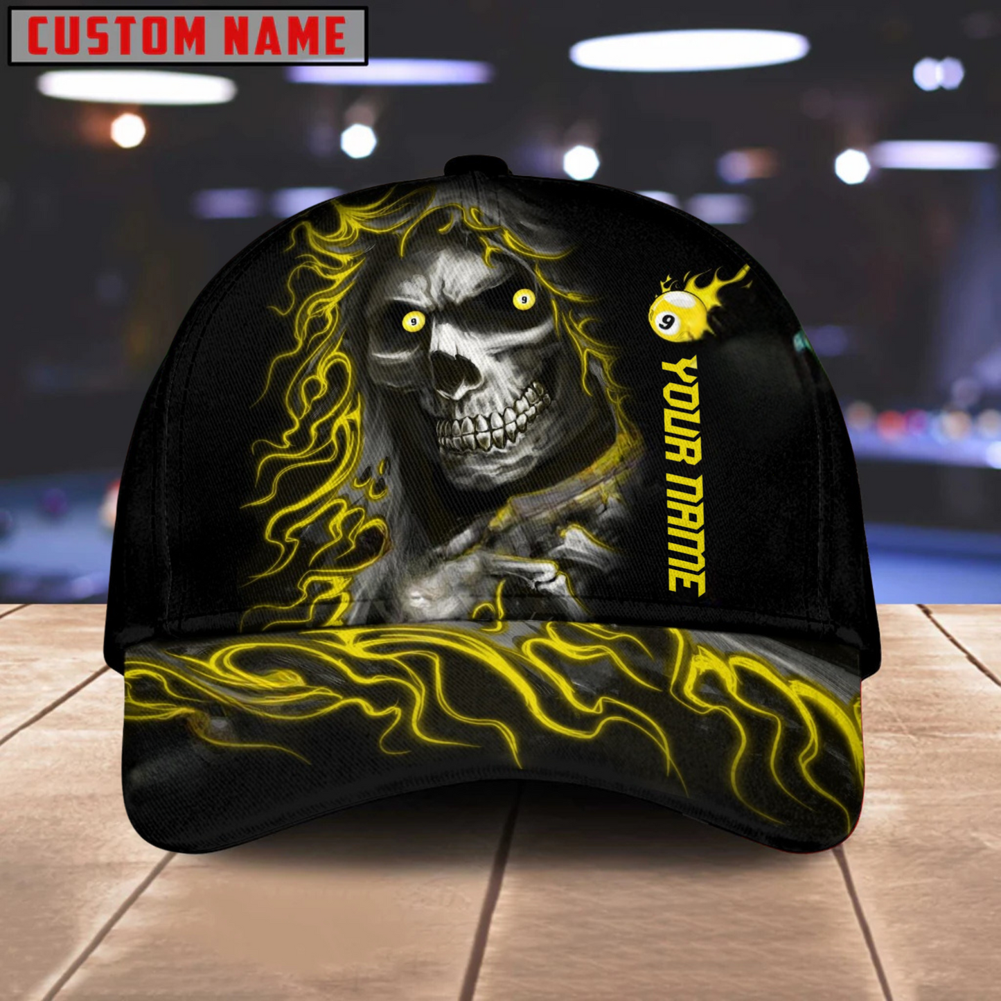 Customized Billiard Cap, Billiard Pool Ball 9 Skull Personalized Name 3D Hats, Best Billiard Pool Hat For Billiard Players