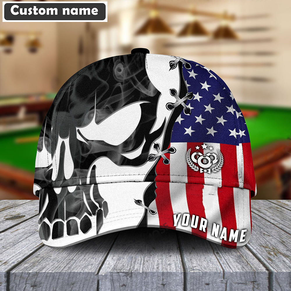 Customized Billiard 8 Ball Pool Classic Cap, Skull American Flag Pattern Hat Cap For Billiard Players, Billiard Team