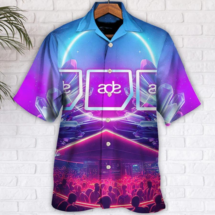 Music Hawaiian Shirt, Music Event Amsterdam Dance Hawaiian Shirt, Music Event Night Neon Crystal Aloha Shirt For Men - Perfect Gift For Music Lovers - Amzanimalsgift