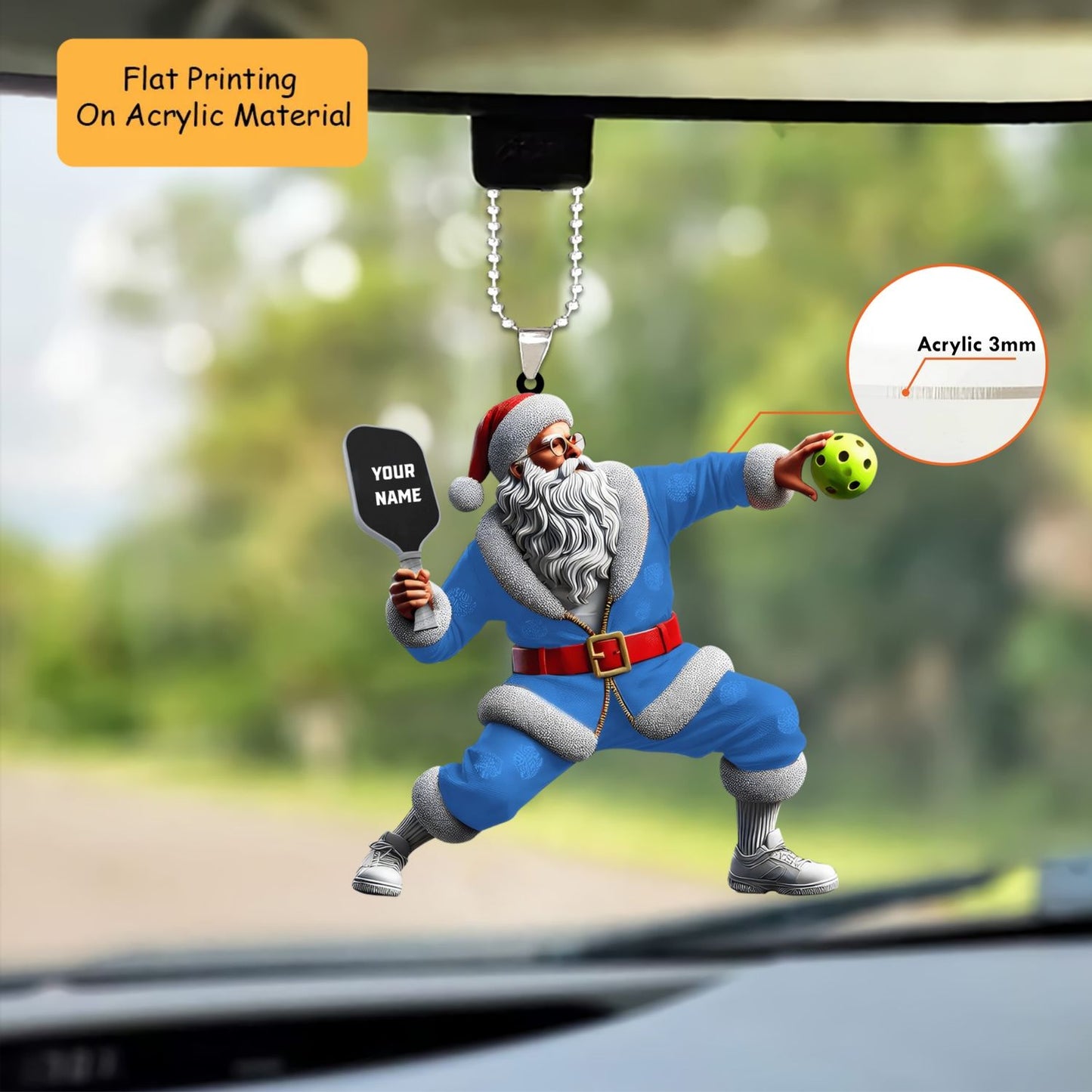 Personalized Santa Claus with Pickleball Paddle and Ball Ornament, Custom Bowling Christmas Gift, Keychain Bowling, Car Ornament Bowling