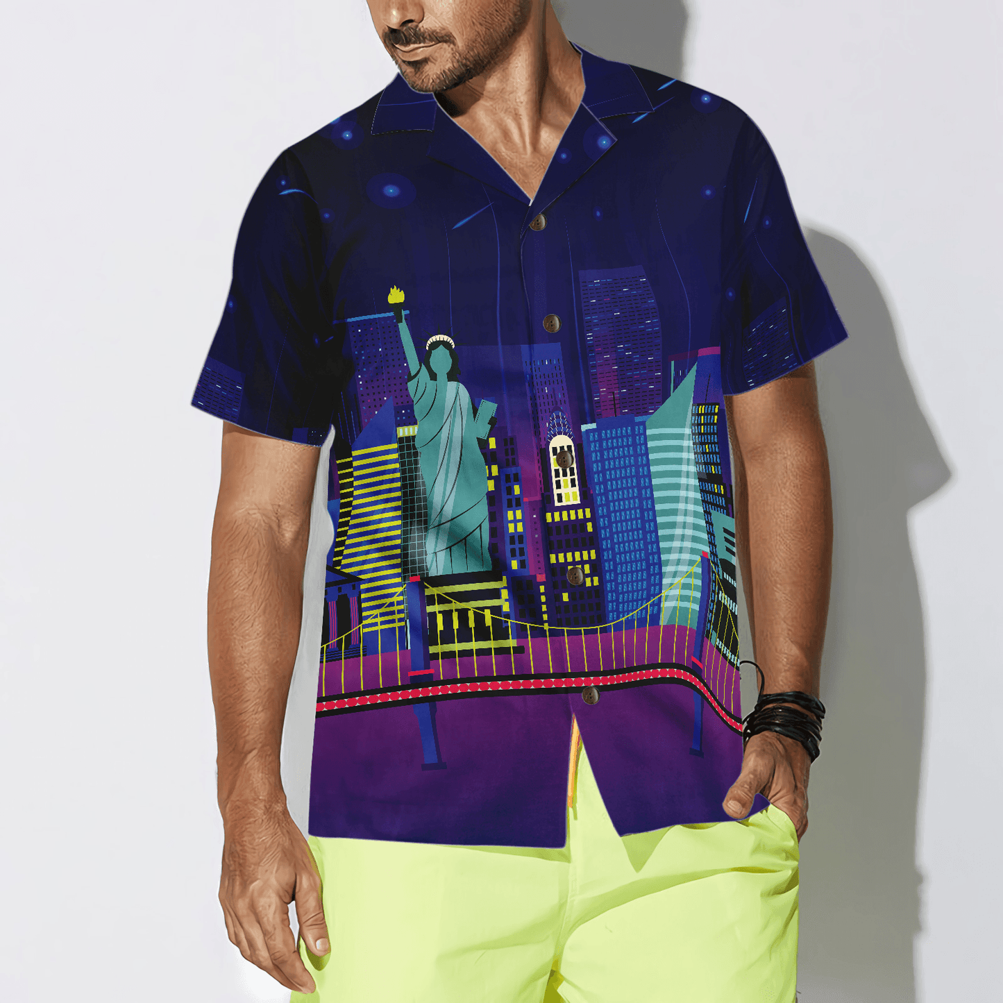 New York City By Night Hawaiian Shirt, Colorful Summer Aloha Shirts For Men Women, Perfect Gift For Husband, Wife, Friend, Family - Amzanimalsgift